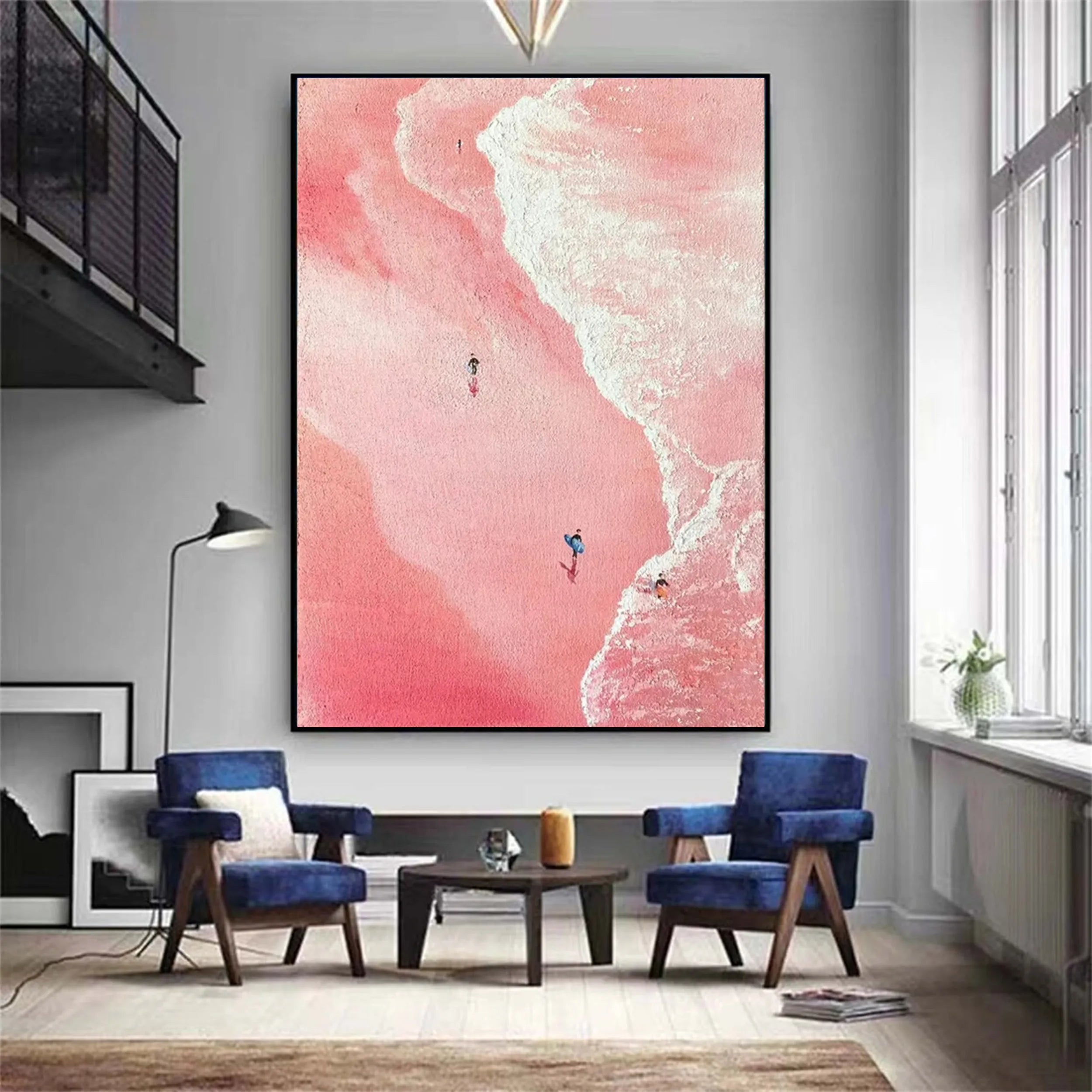 Large Wall Art Handmade Pink Beach Aerial Abstract Print Art #JJ 223