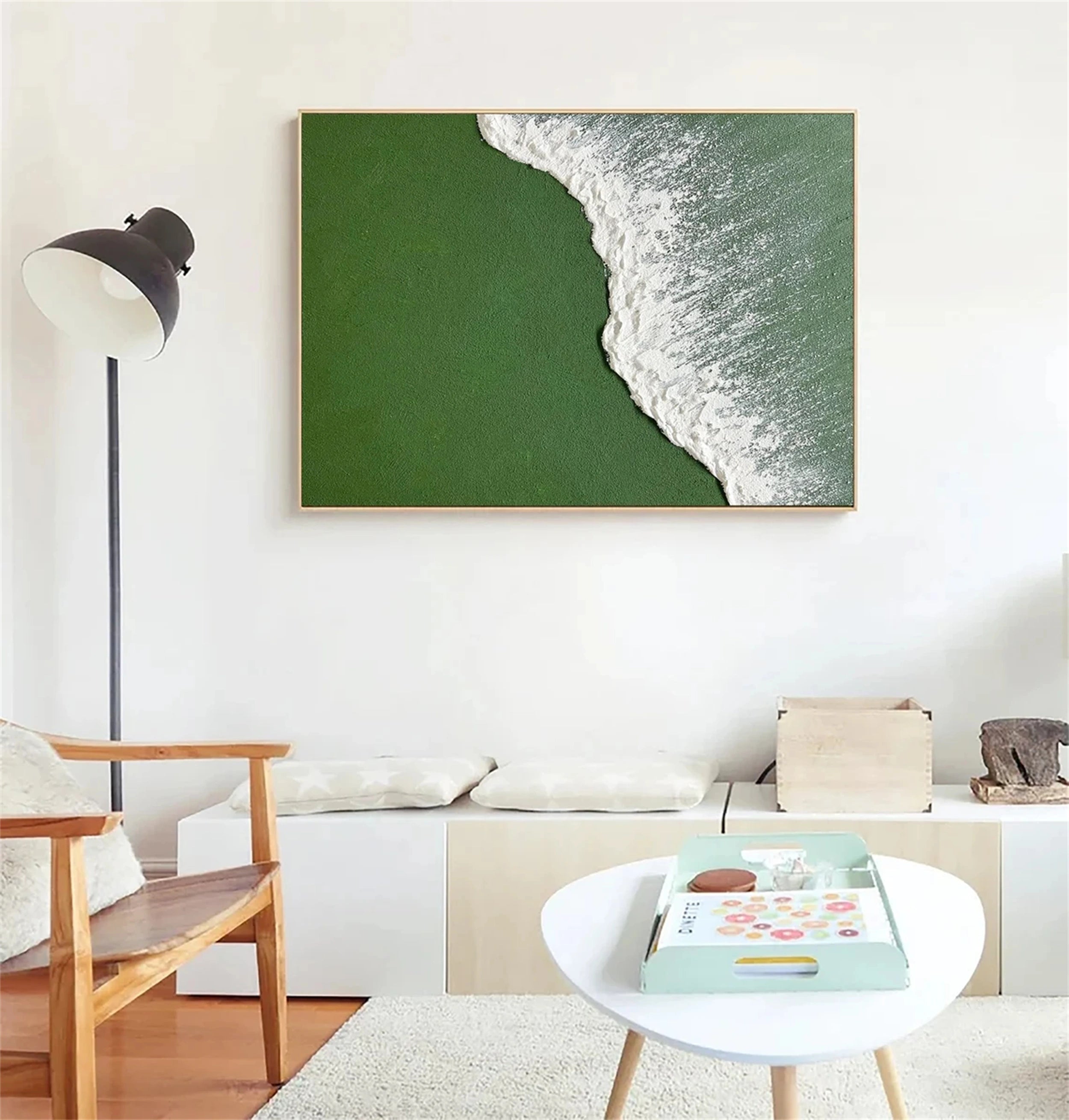 Modern Textured Green & White Wall Art #JJ 266