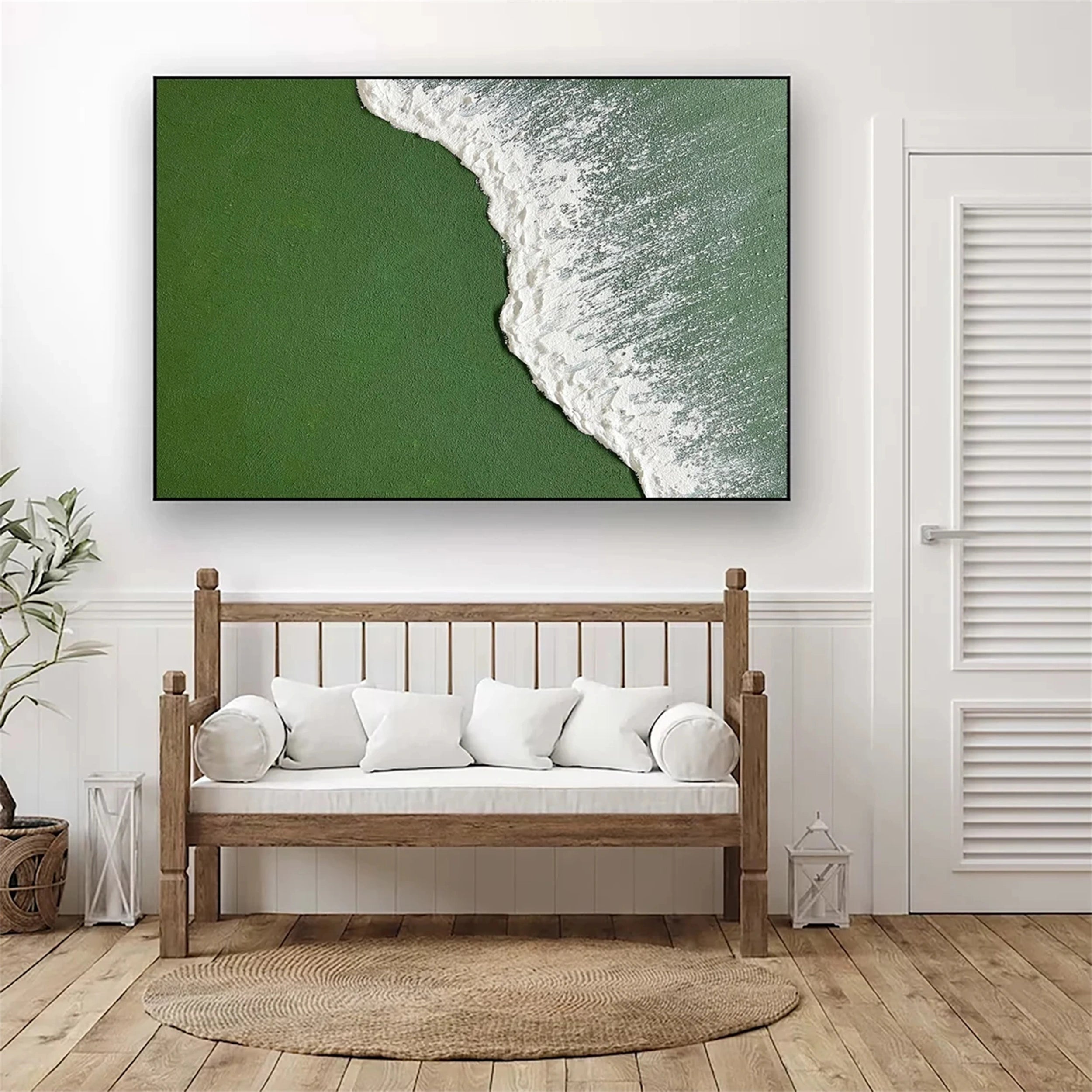 Modern Textured Green & White Wall Art #JJ 266