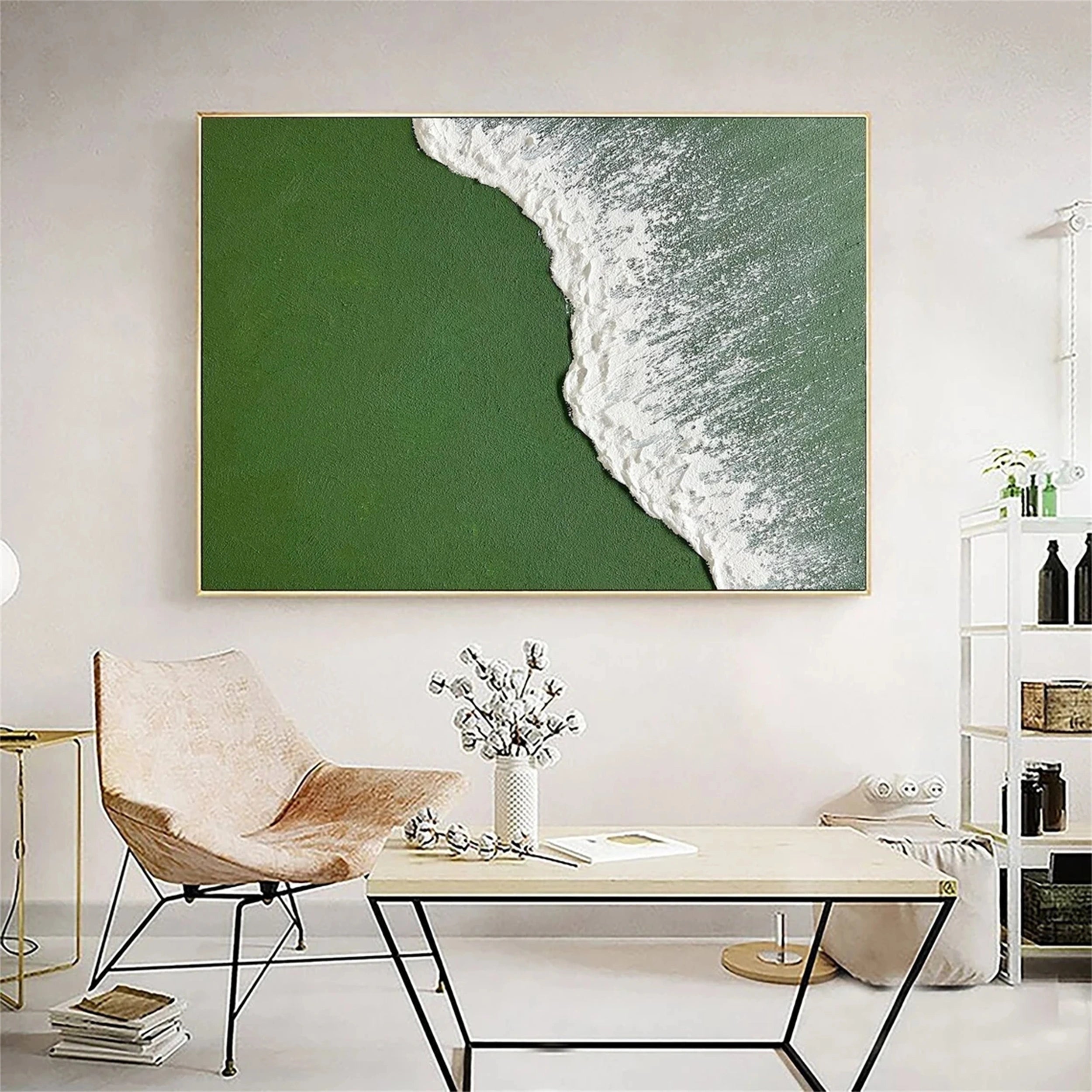 Modern Textured Green & White Wall Art #JJ 266