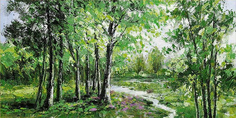 Oversized Landscape Painting | Green Forest Scene Horizontal Wall Art #ZZ 104
