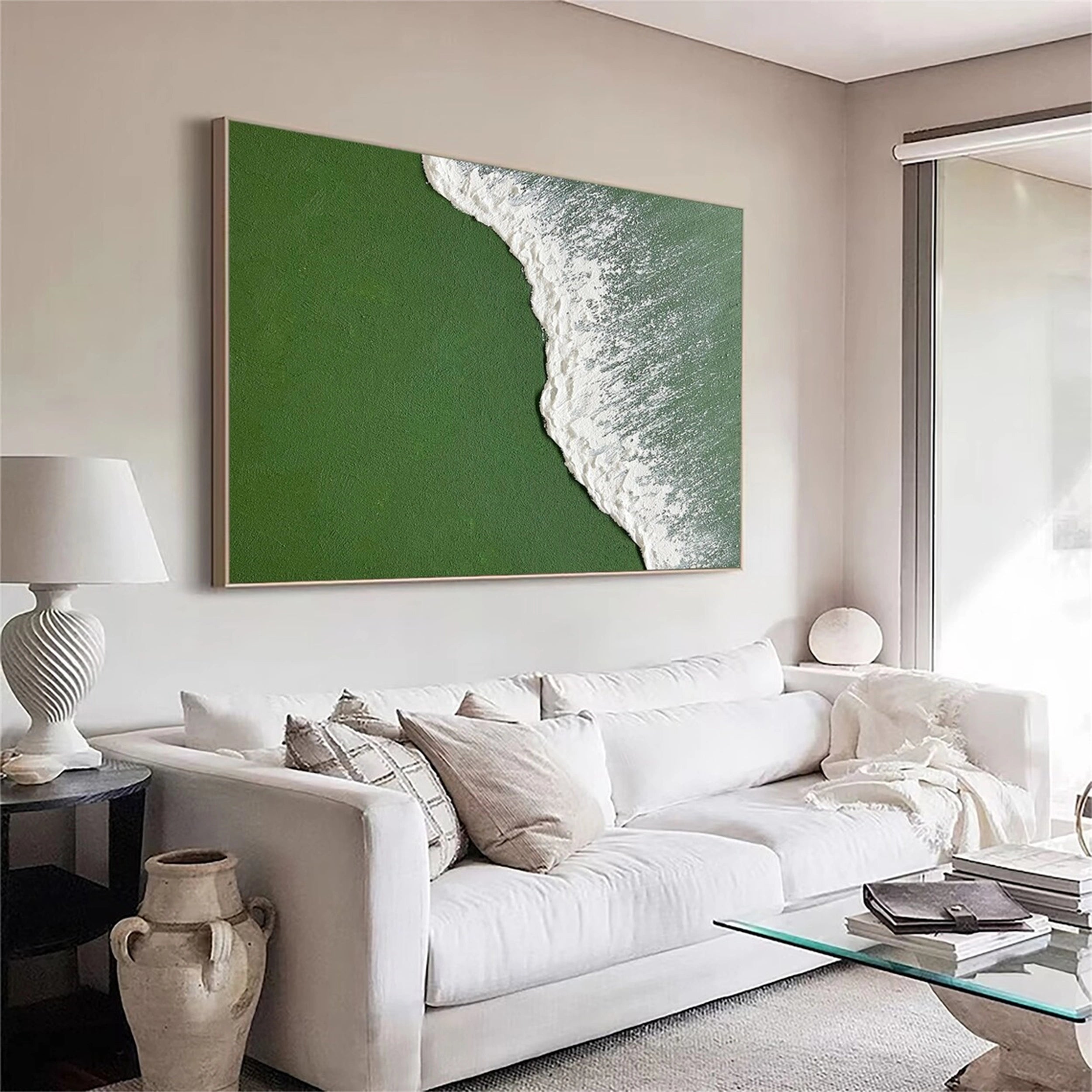 Modern Textured Green & White Wall Art #JJ 266
