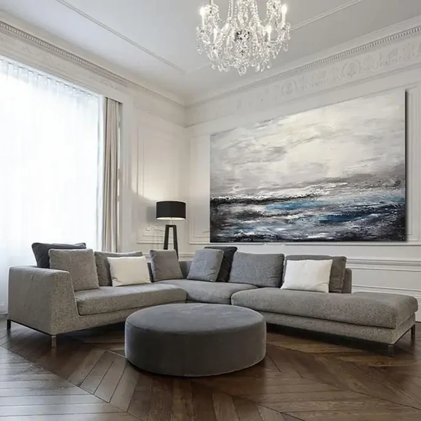 Panoramic Grey Seascape Abstract Oil Painting for Home Decor #JJ 182