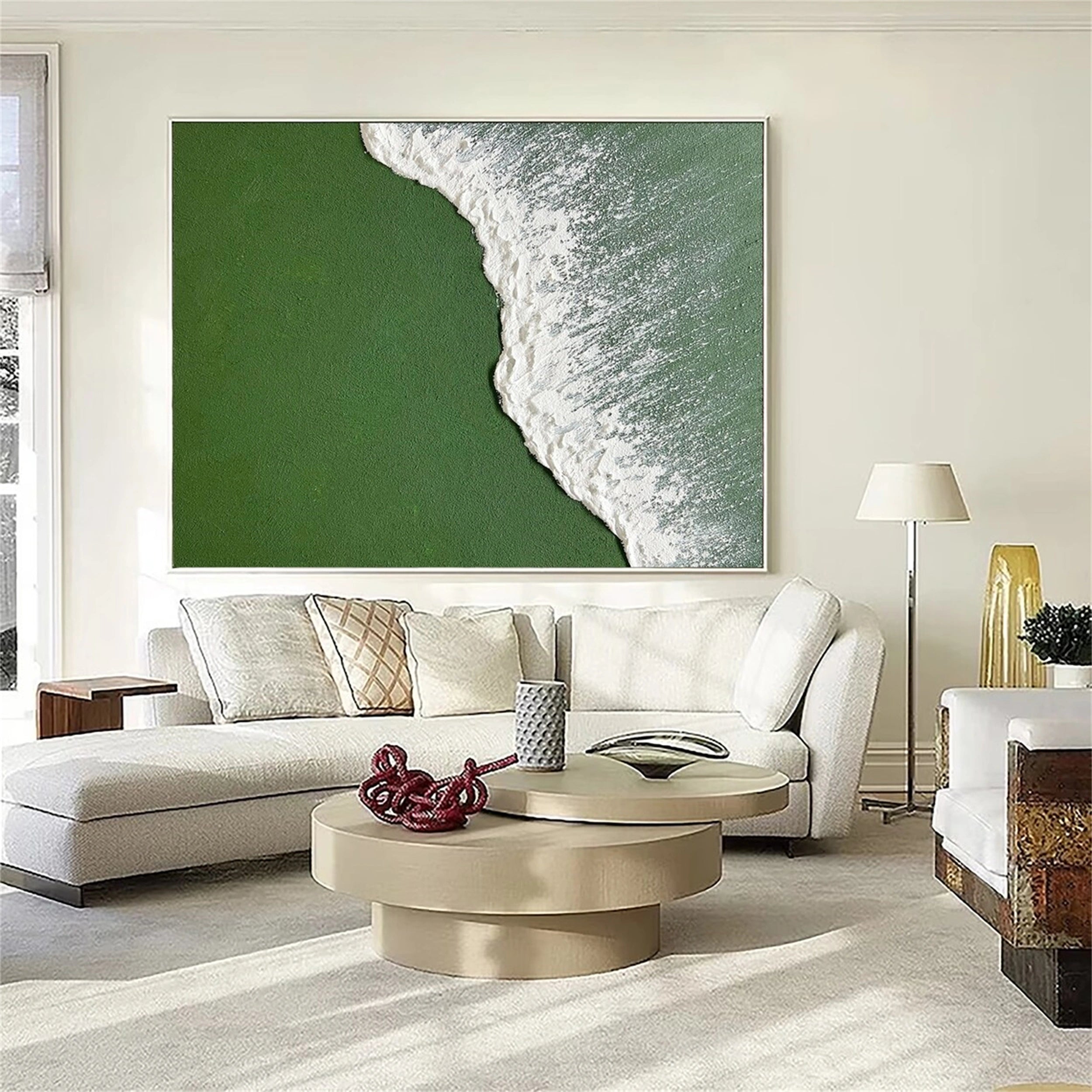 Modern Textured Green & White Wall Art #JJ 266