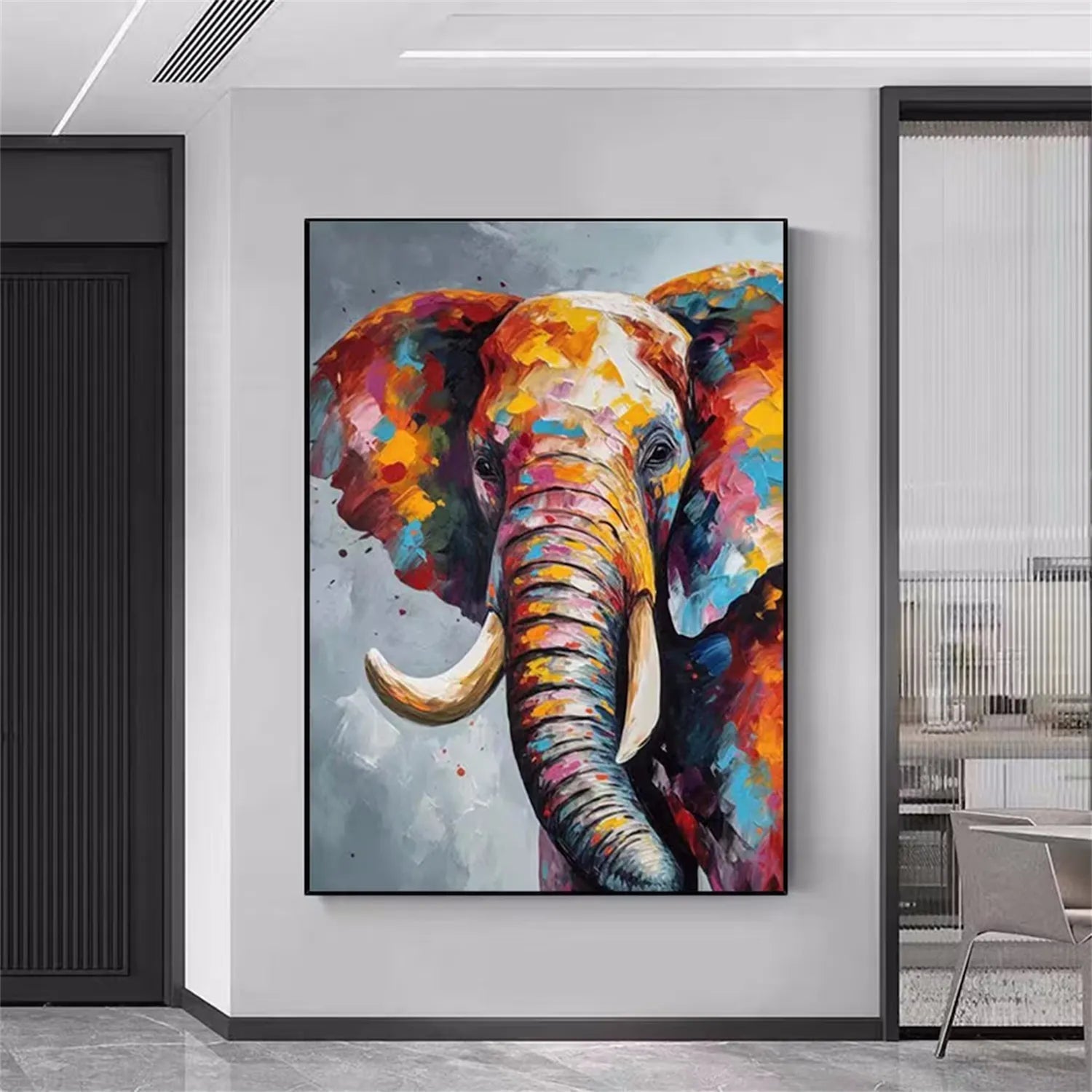 Colorful Elephant Wall Art | Large Abstract Animal Painting #ZZ 207
