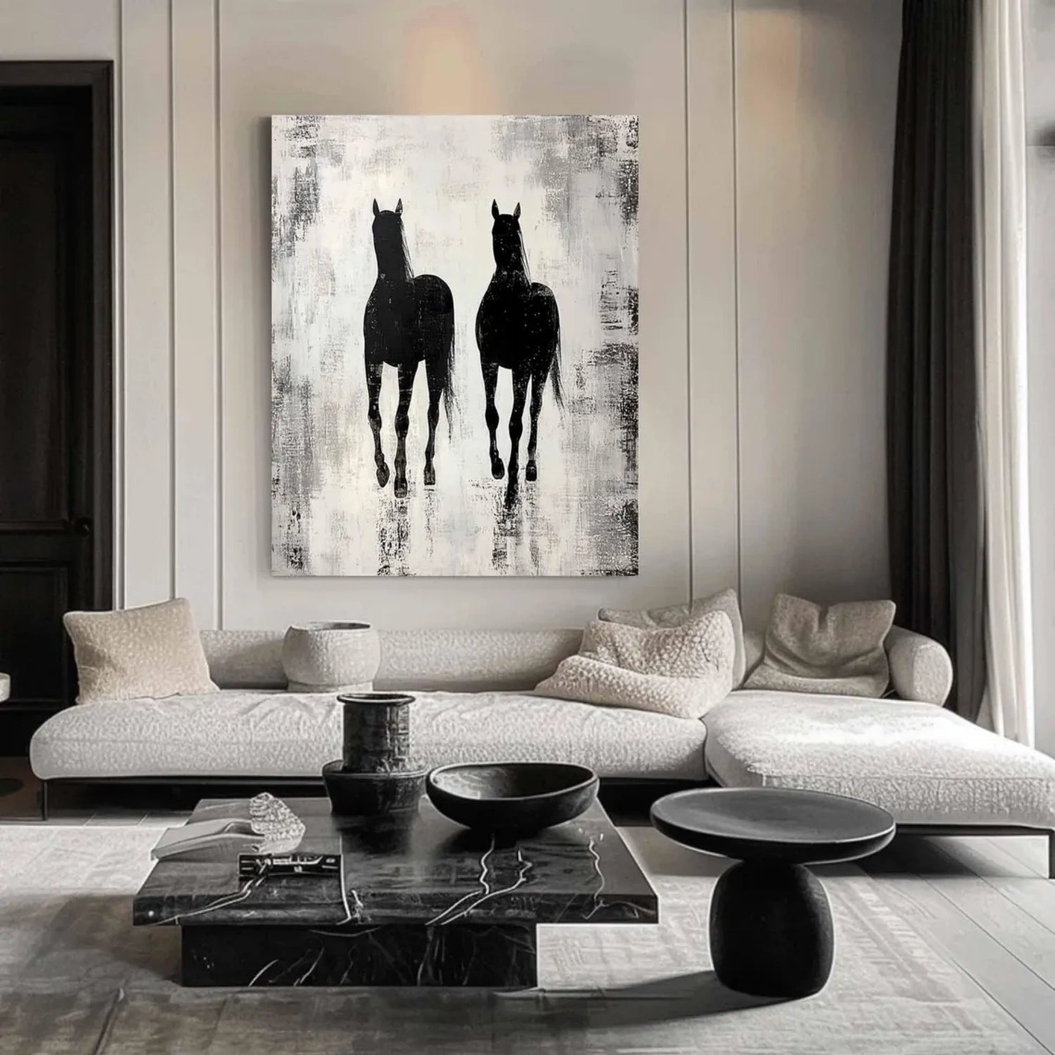 Abstract Equine Duo: Minimalist Black Horse Silhouettes #ZZ 034