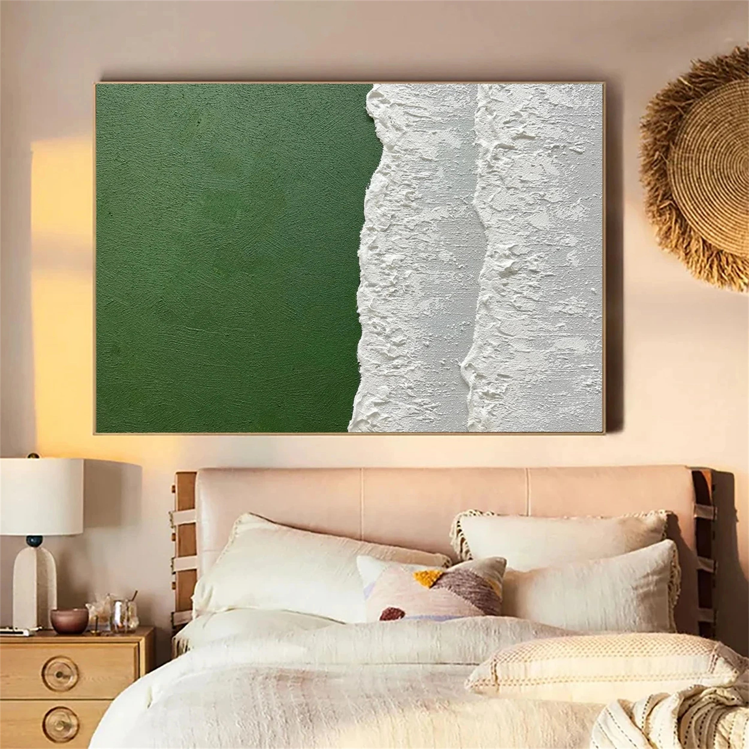 Verdant Shore – Minimalist Green Ocean  Textured Abstract Canvas #JJ 260