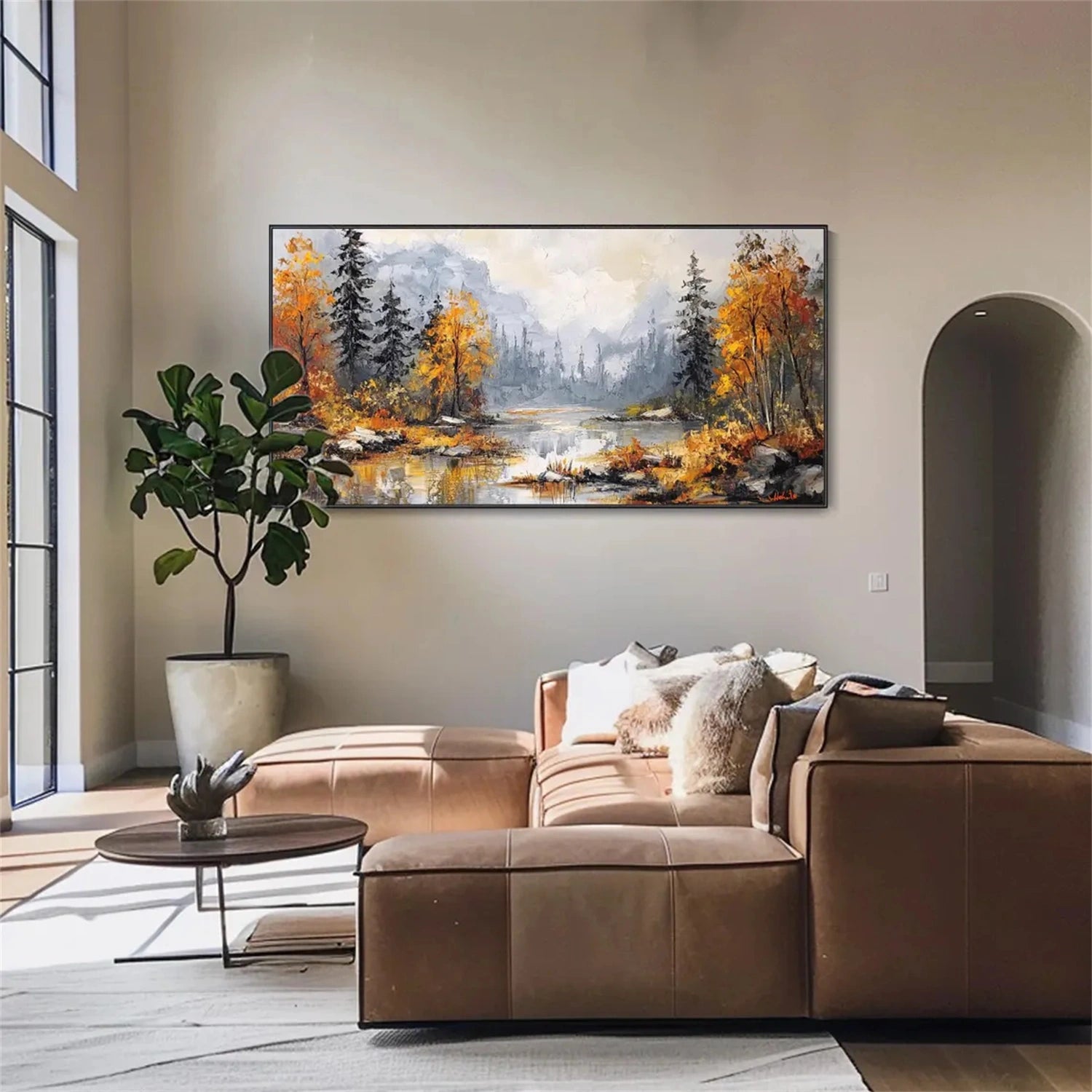 Autumn Forest Landscape Painting | Panoramic Abstract Canvas Art #JJ 338