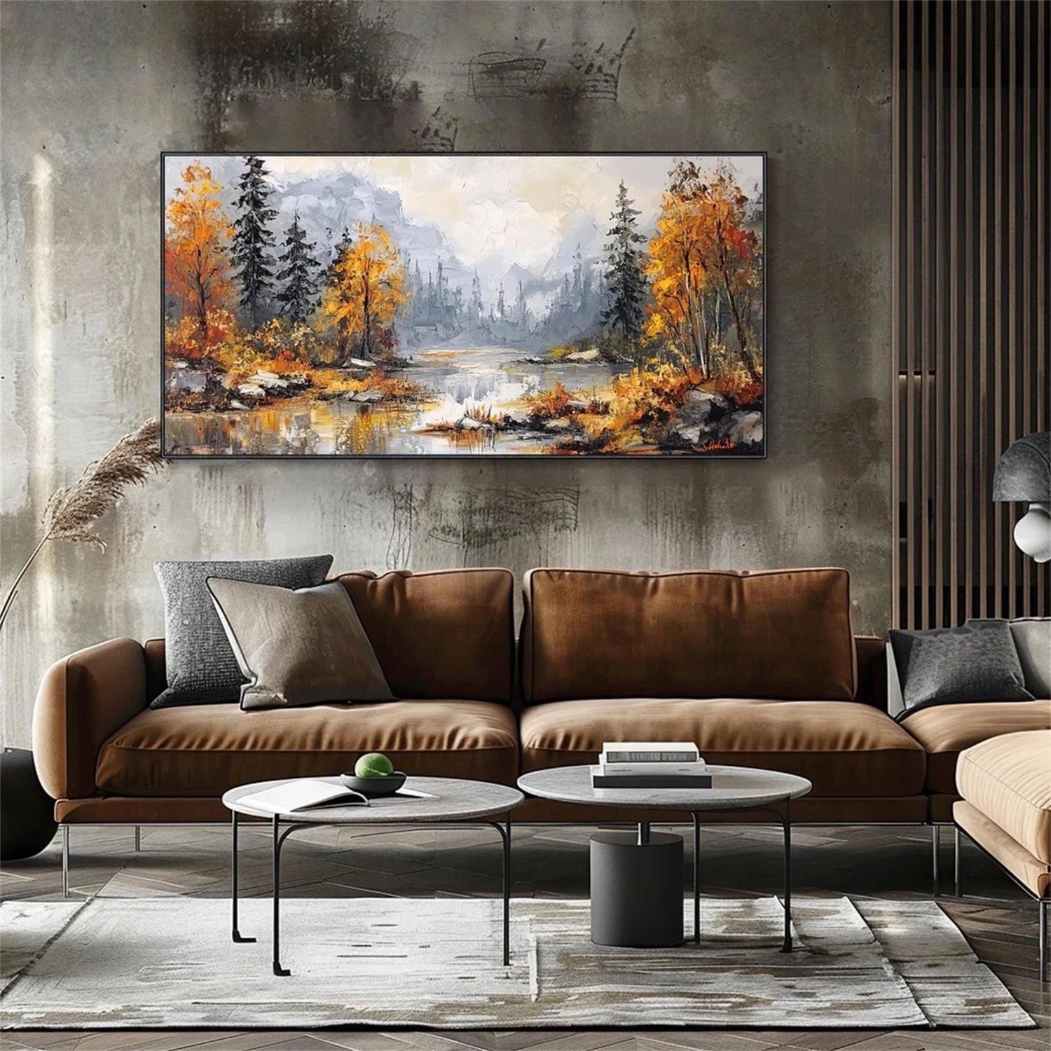 Autumn Forest Landscape Painting | Panoramic Abstract Canvas Art #JJ 338