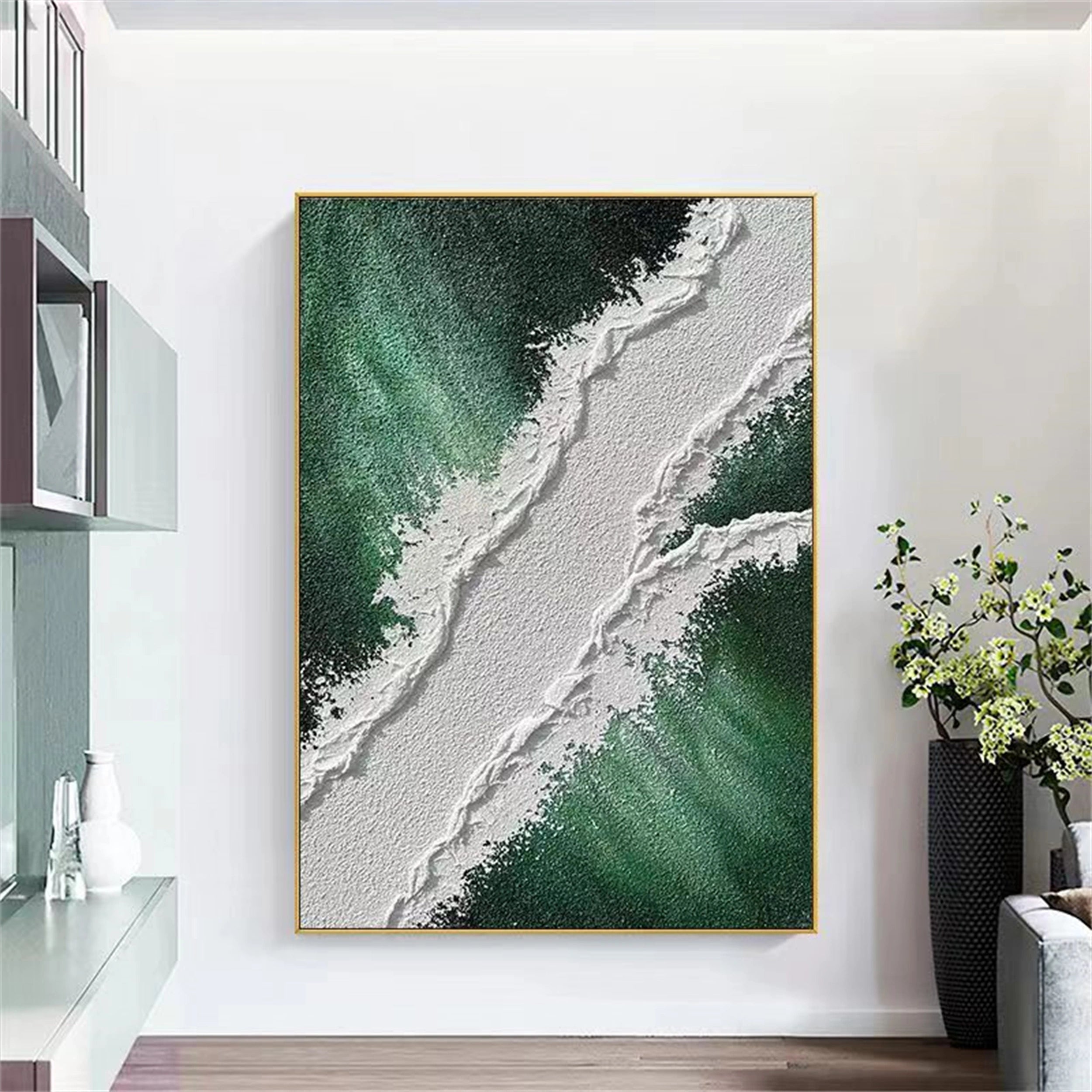 Geode-Inspired Abstract Painting | Gradient Green Wall Decor for Room #JJ 148