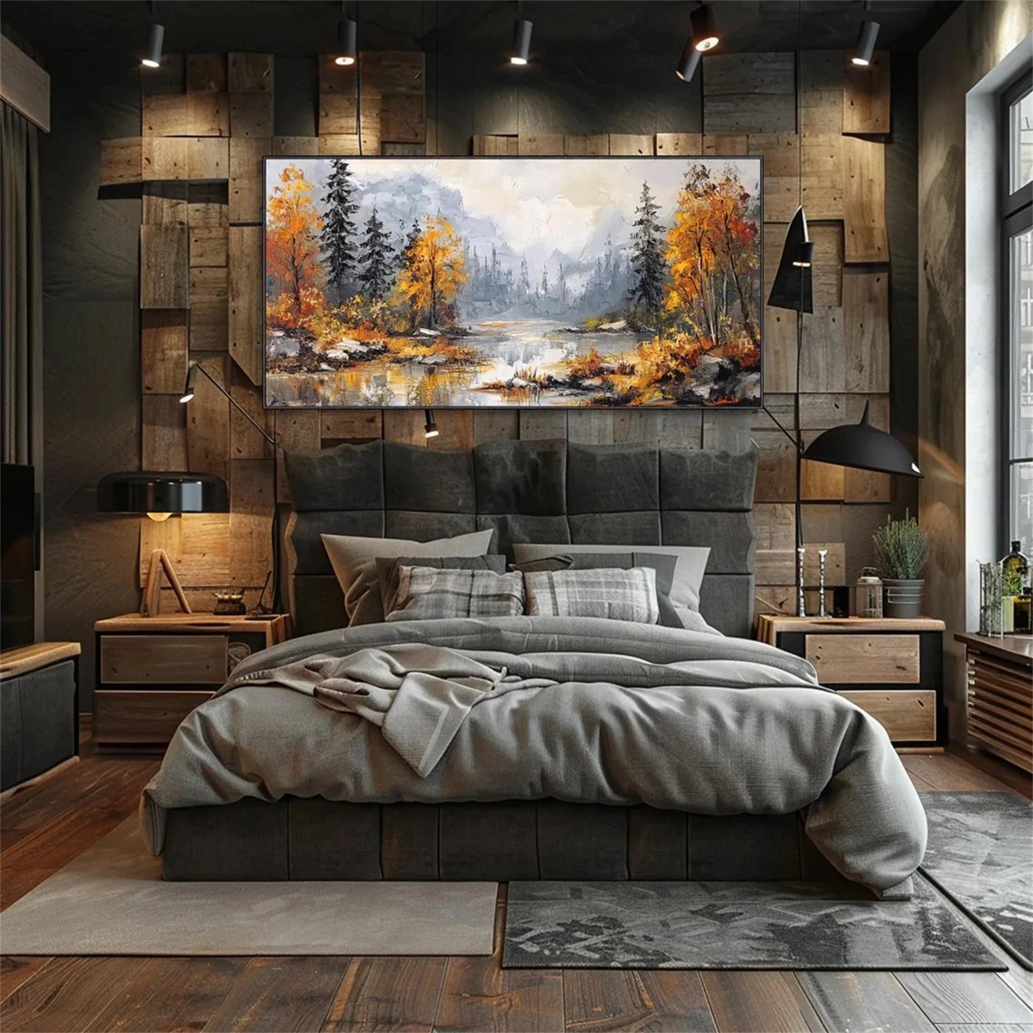 Autumn Forest Landscape Painting | Panoramic Abstract Canvas Art #JJ 338