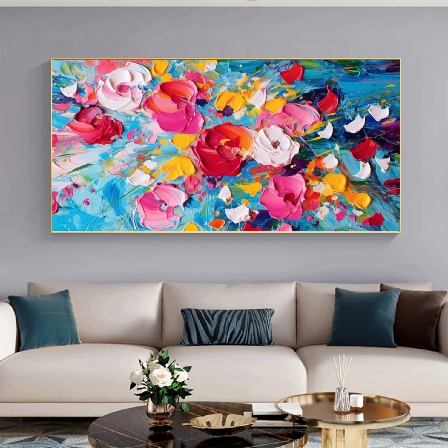 Large Wall Space Decor Abstract Garden Art Textured Bloom Canvas #JJ 321
