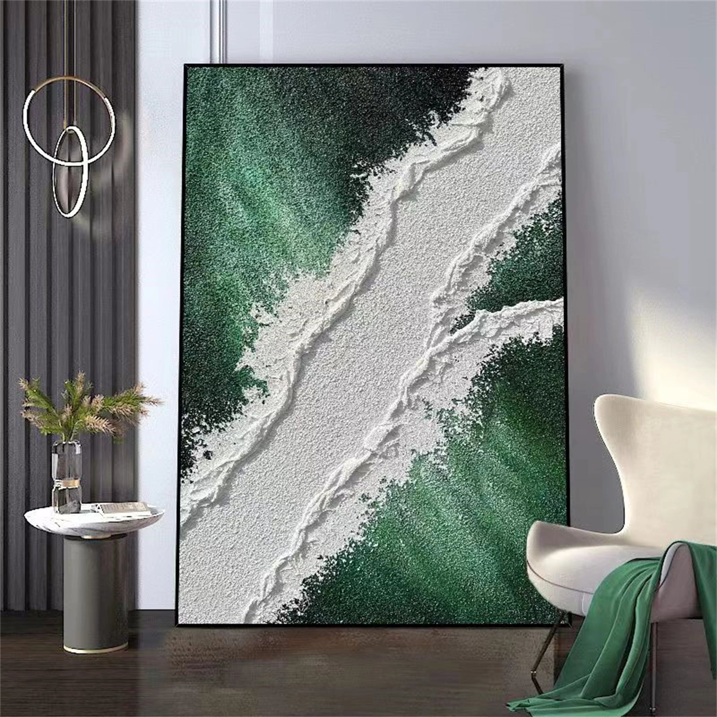 Geode-Inspired Abstract Painting | Gradient Green Wall Decor for Room #JJ 148