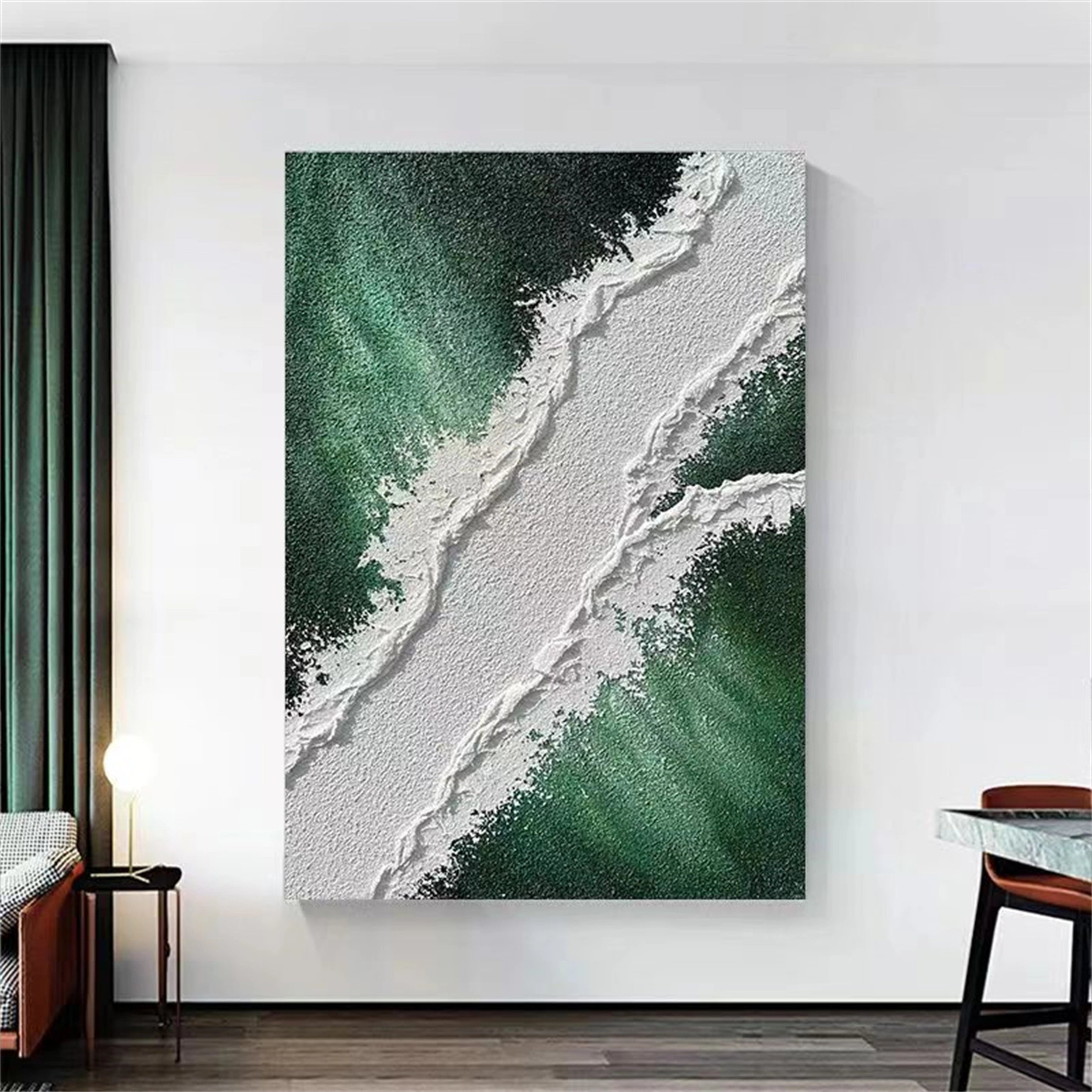 Geode-Inspired Abstract Painting | Gradient Green Wall Decor for Room #JJ 148