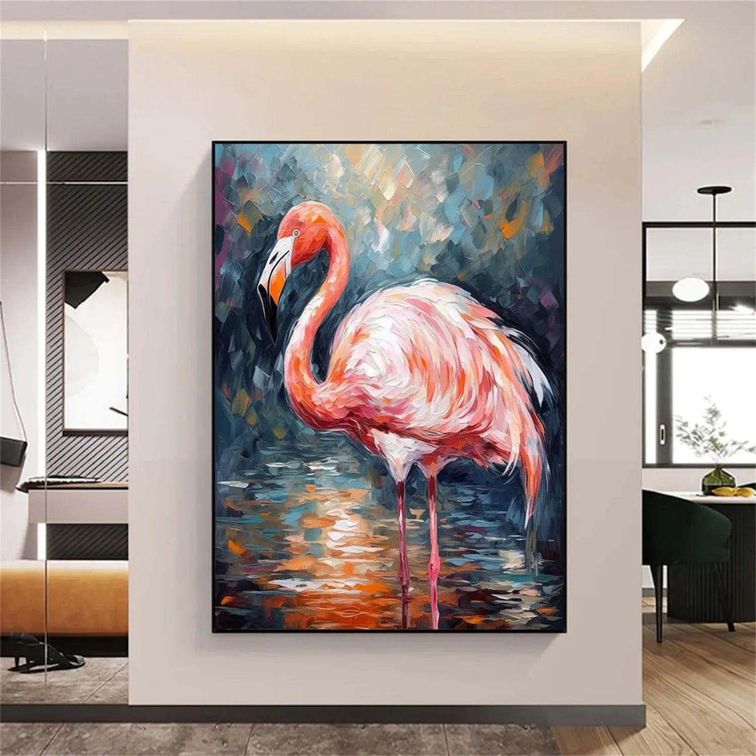 Pink Flamingo Wall Art | Large Textured Bird Painting #ZZ 209