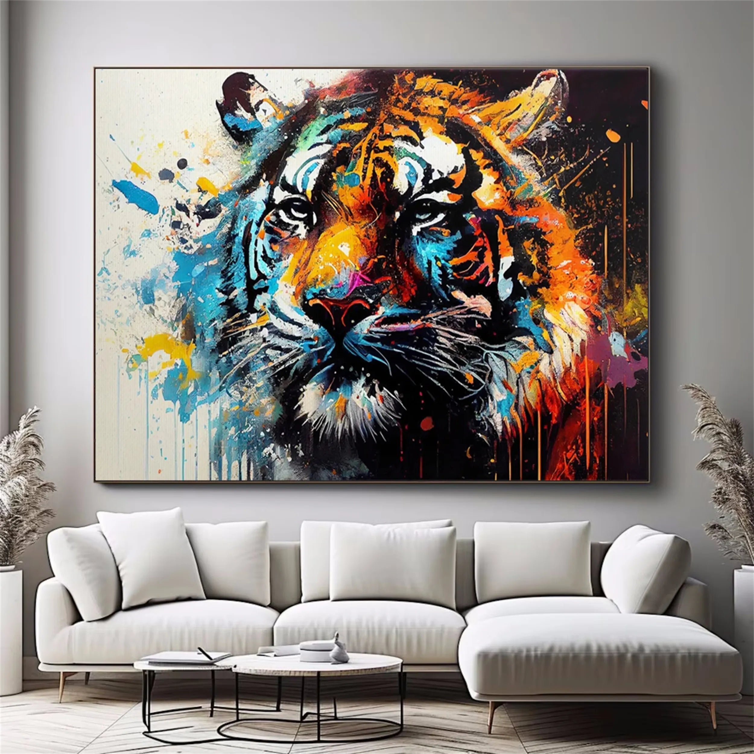 Colorful Tiger Artwork: Wild Animal Splatter Fine Art for Living Room #ZZ 028