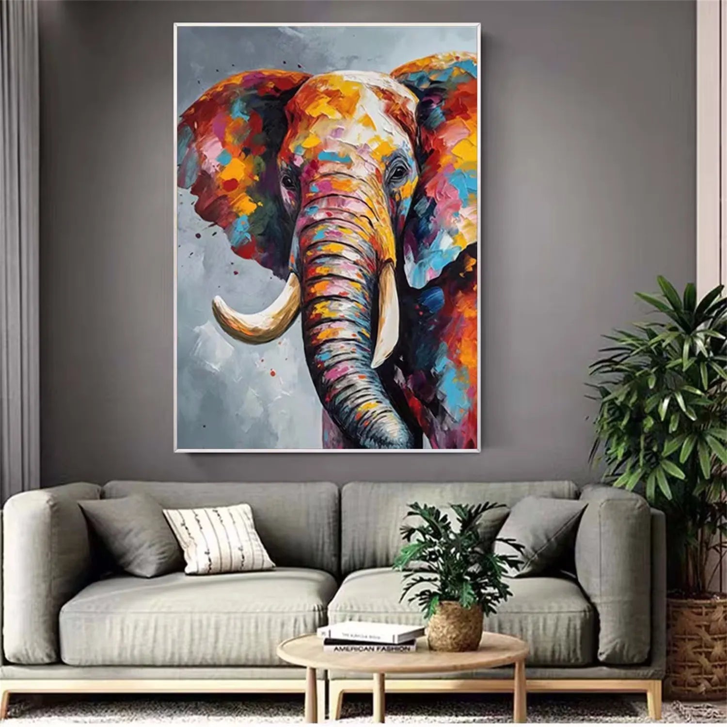 Colorful Elephant Wall Art | Large Abstract Animal Painting #ZZ 207