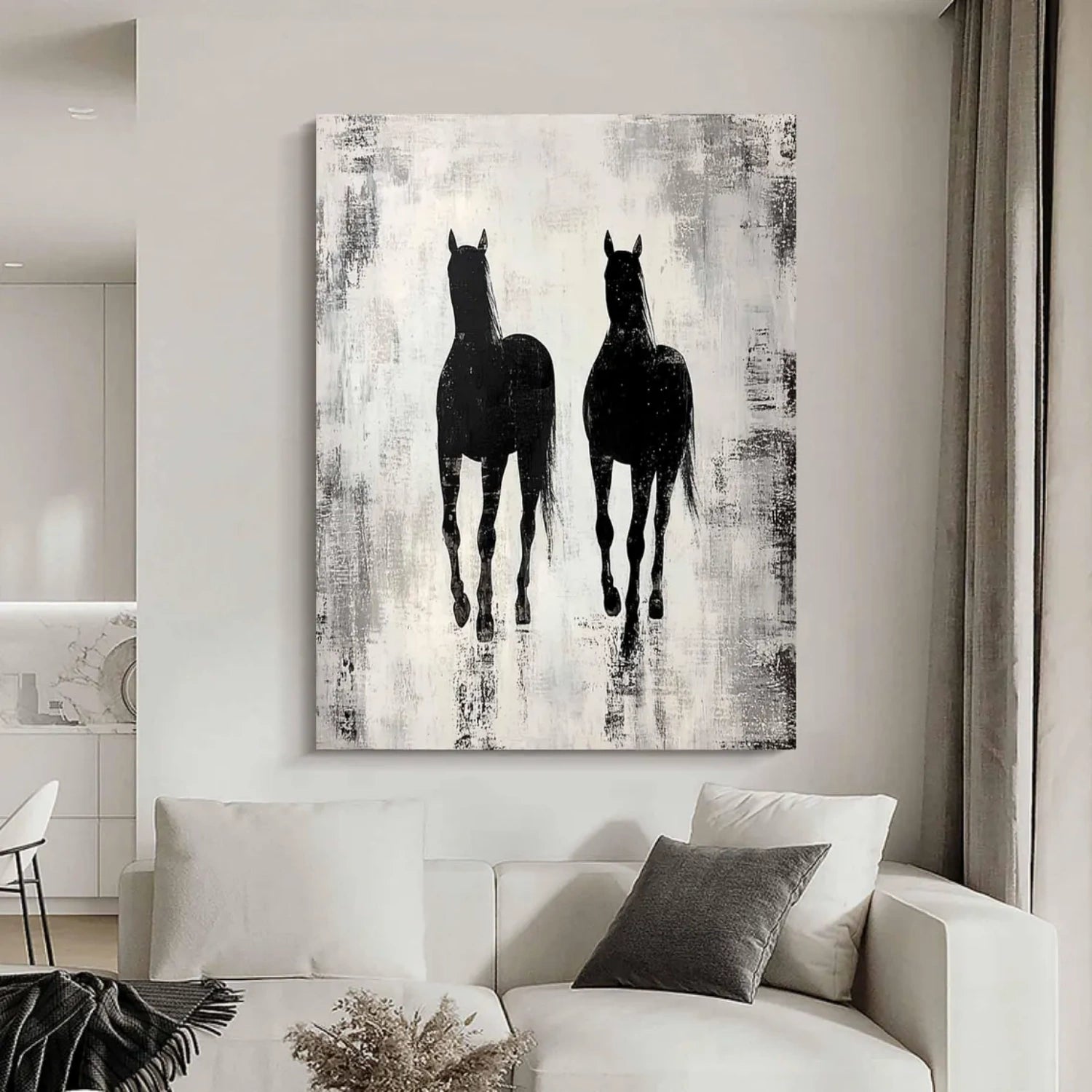 Abstract Equine Duo: Minimalist Black Horse Silhouettes #ZZ 034