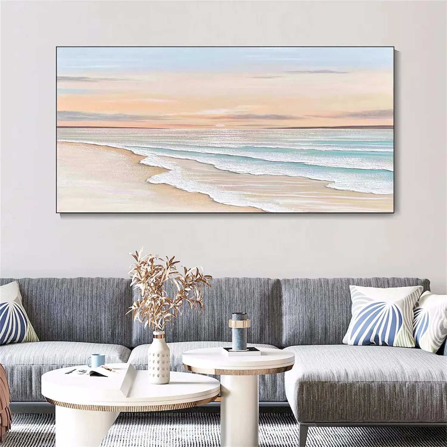 Oversized Coastal Artwork | Modern Beach Painting Above Couch #ZZ 057