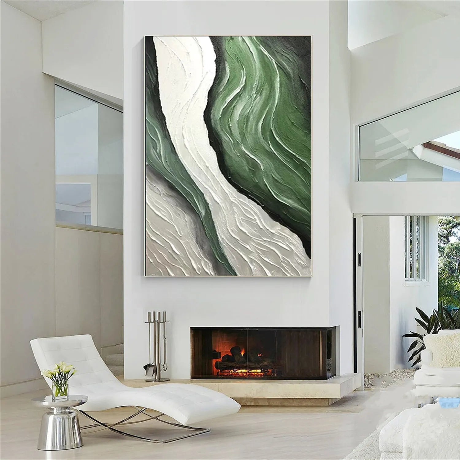Handmade Abstract Art Green Ocean Wave  Large Wall Art #JJ 221