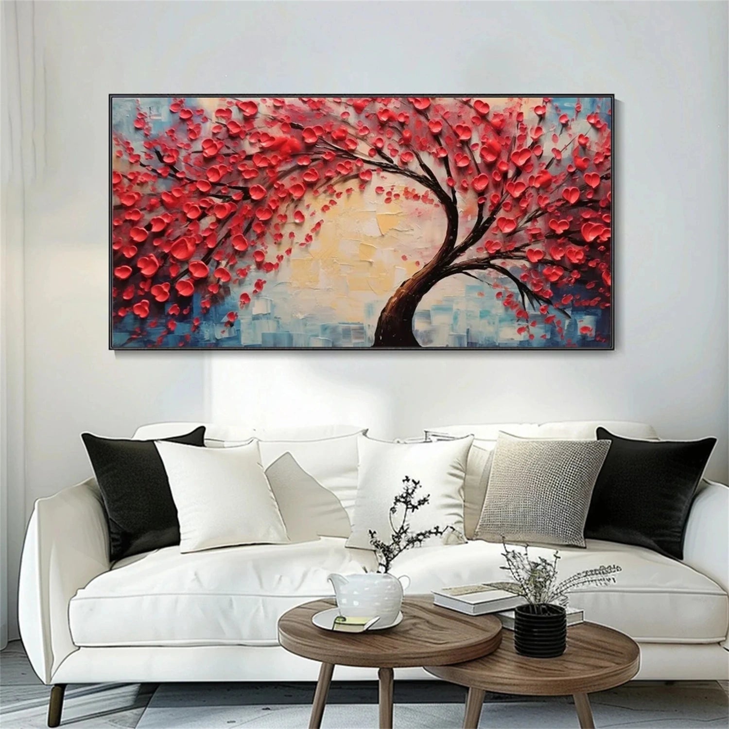 Red Blossom Tree Painting | Textured Abstract Floral Landscape #JJ 336