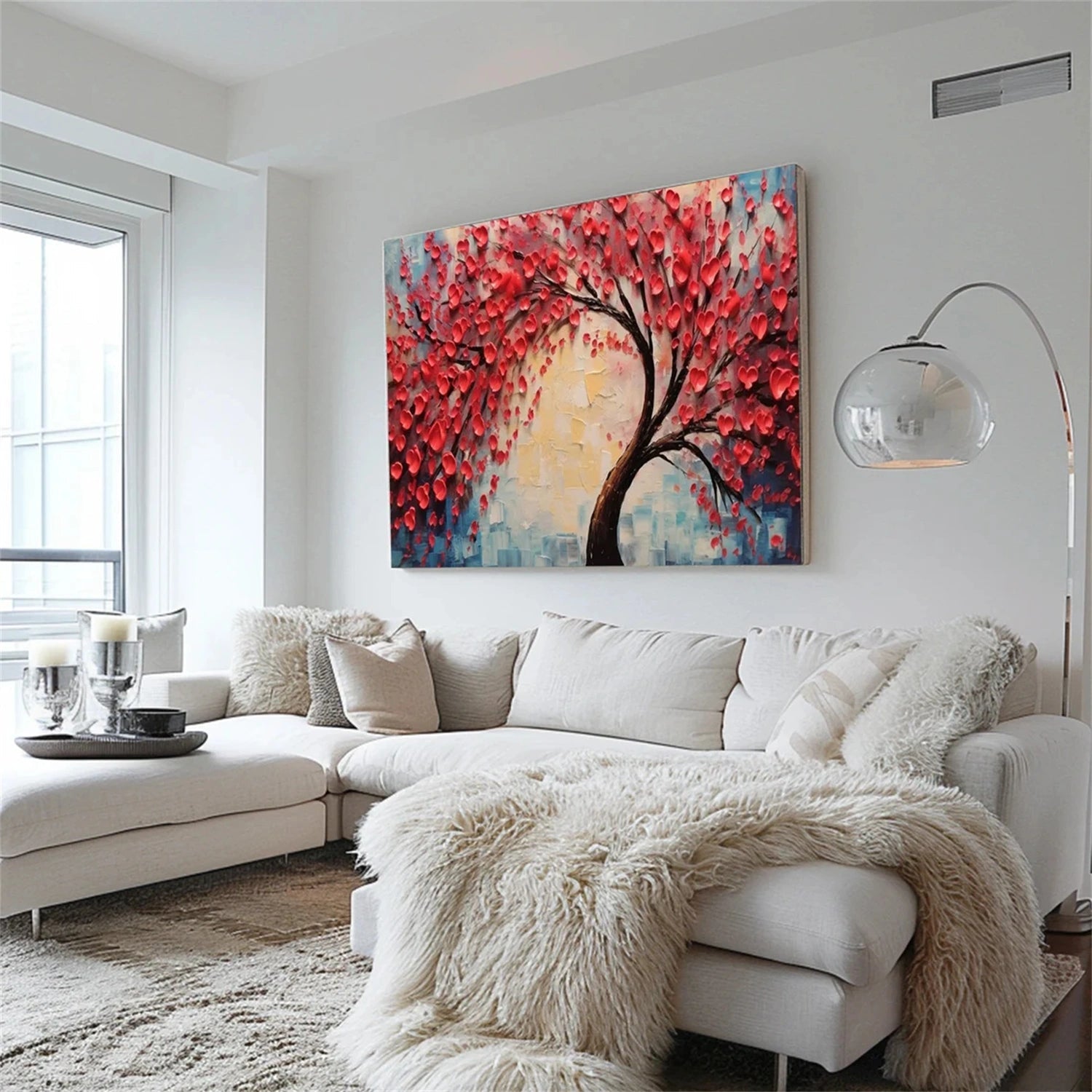 Red Blossom Tree Painting | Textured Abstract Floral Landscape #JJ 336
