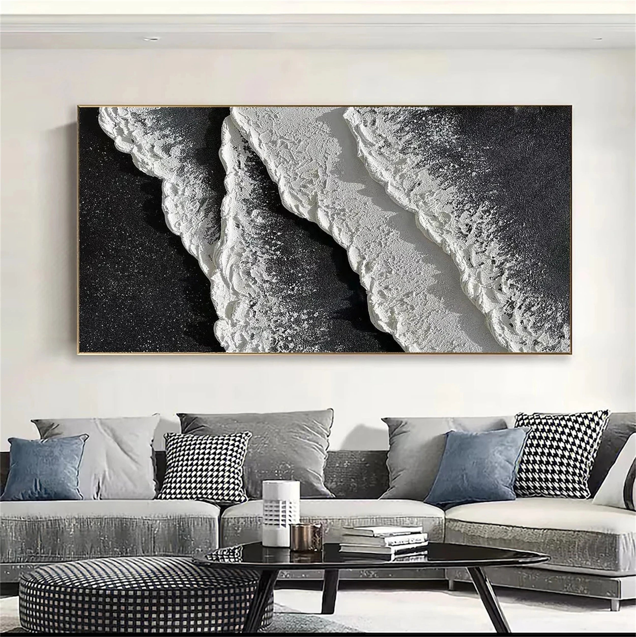 Serene Black White Coast - Textured Minimalist Wall Art #JJ 267