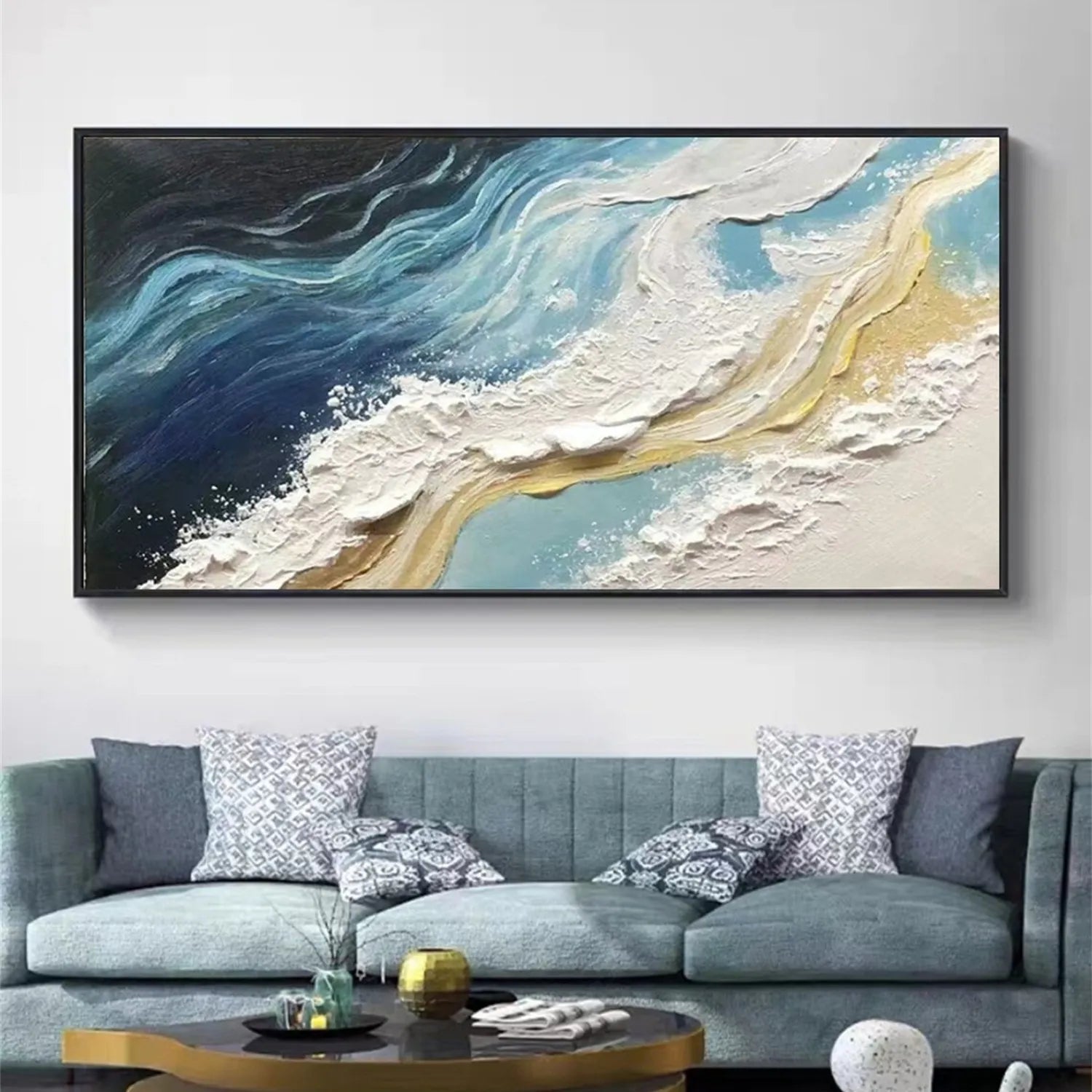 Premium Hand - Crafted Abstract Ocean Wave Artwork for Wall Display #JJ 171
