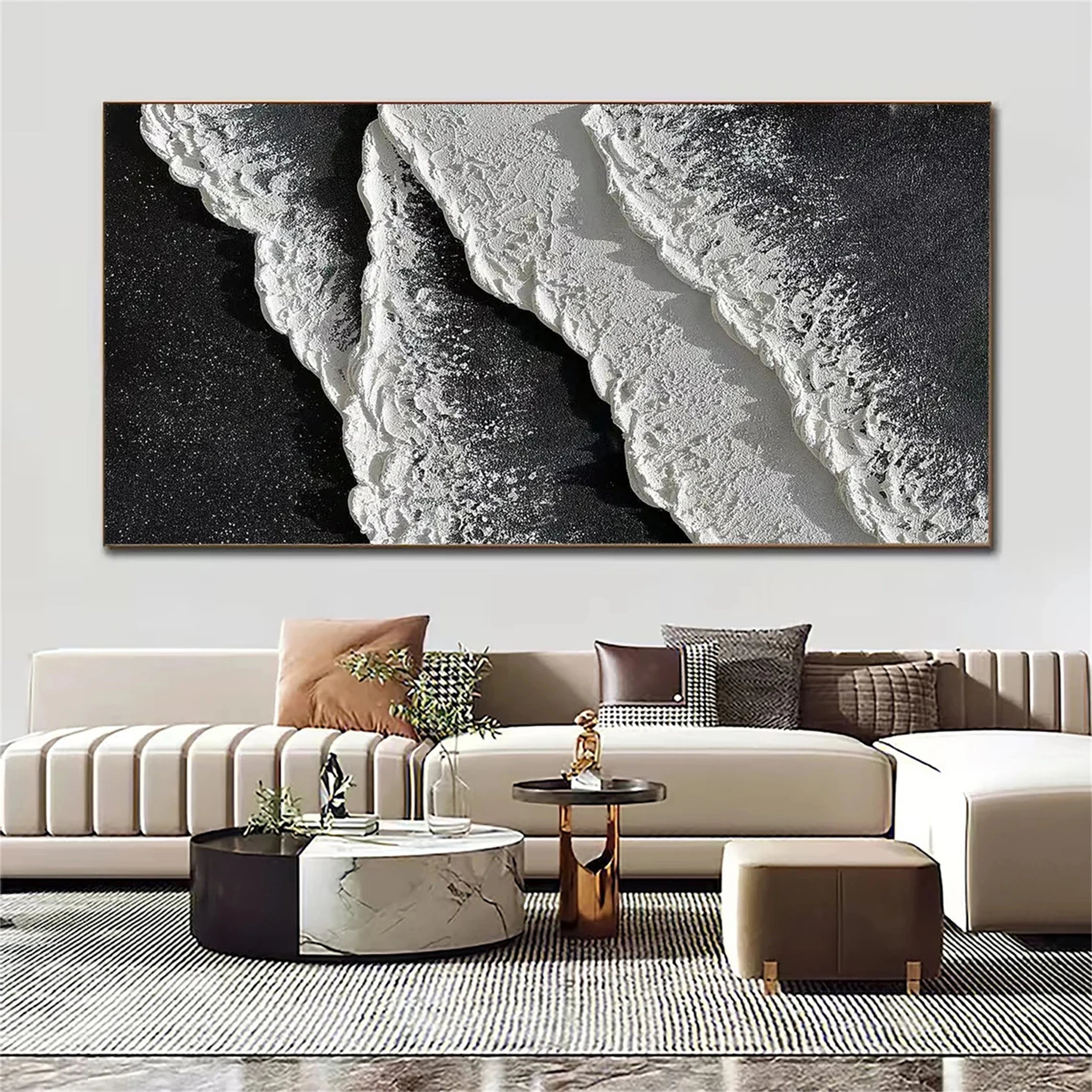 Serene Black White Coast - Textured Minimalist Wall Art #JJ 267