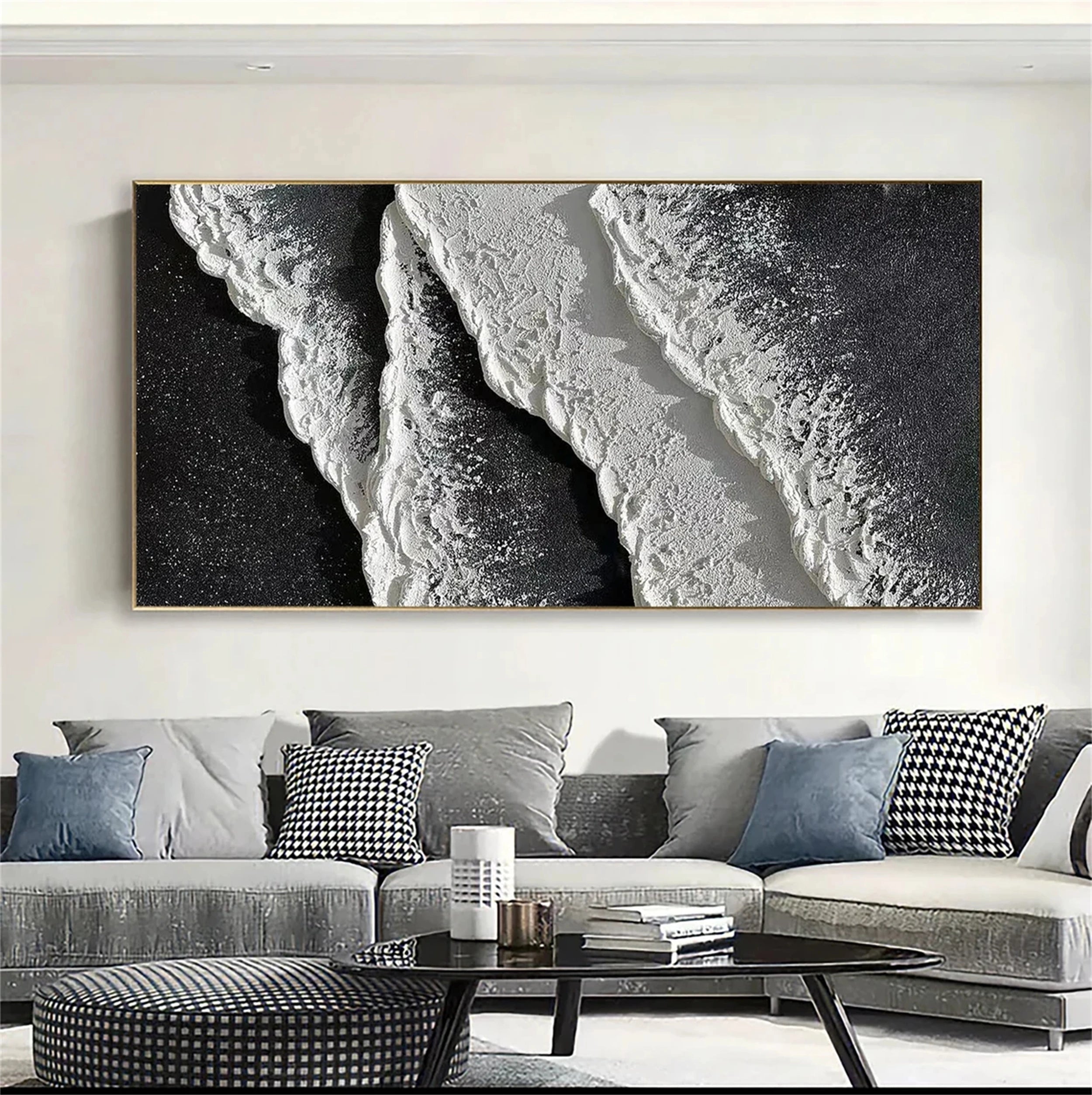 Serene Black White Coast - Textured Minimalist Wall Art #JJ 267