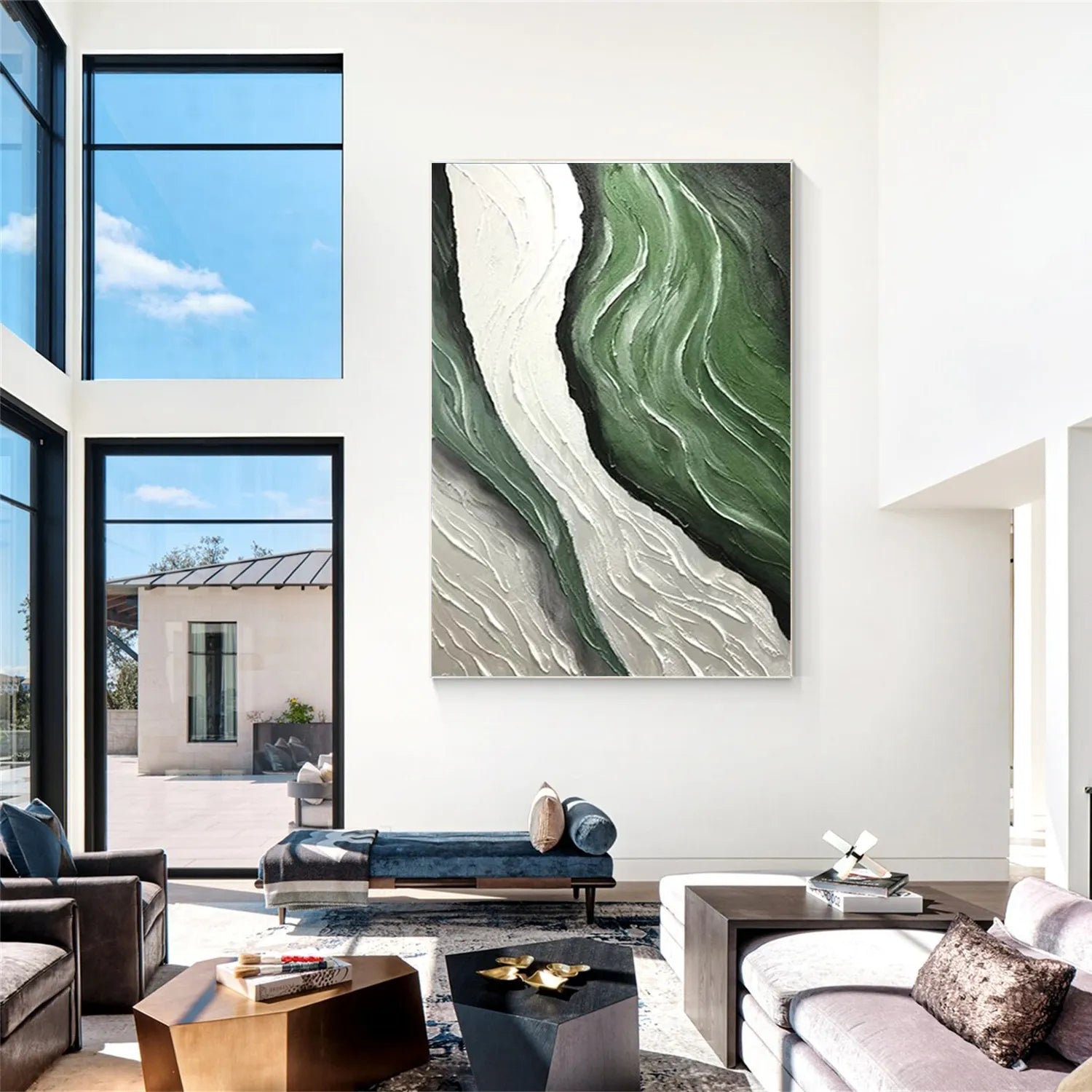 Handmade Abstract Art Green Ocean Wave  Large Wall Art #JJ 221