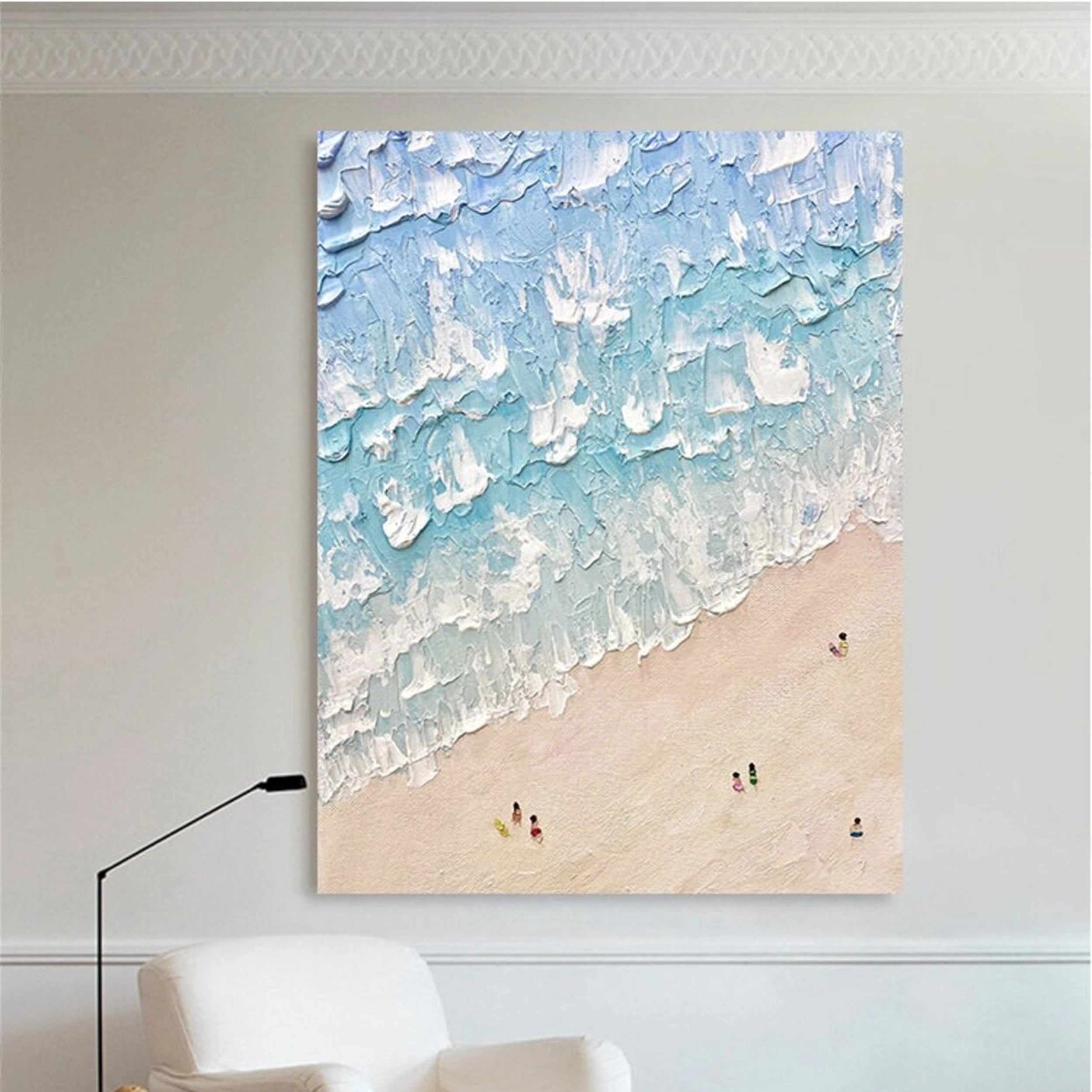 Blue Beach Painting for Living Room | Textured Ocean Abstract Wall Art #JJ 229