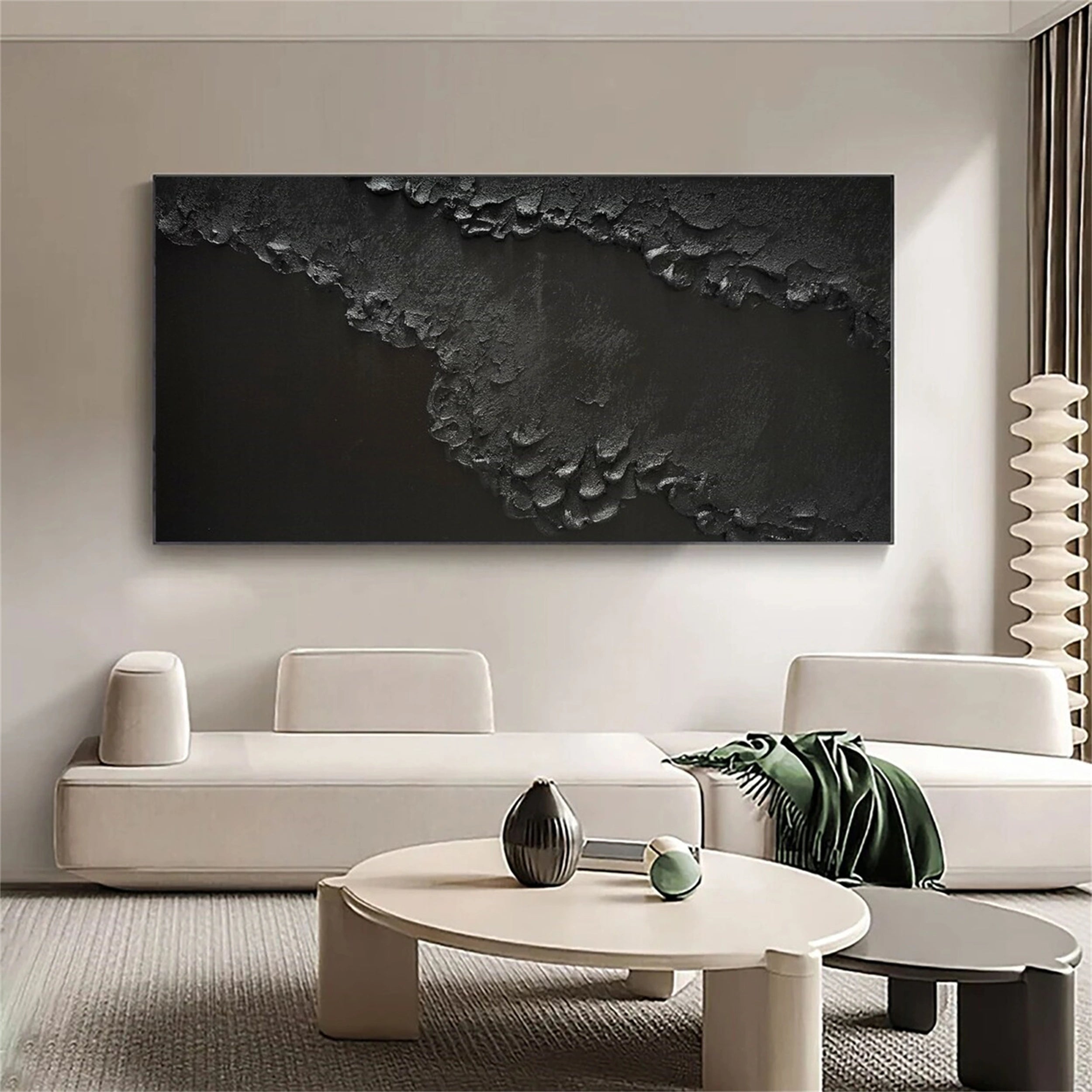 Handmade Modern Black Textured Abstract Wall Art-Coastline Canvas  #JJ 268
