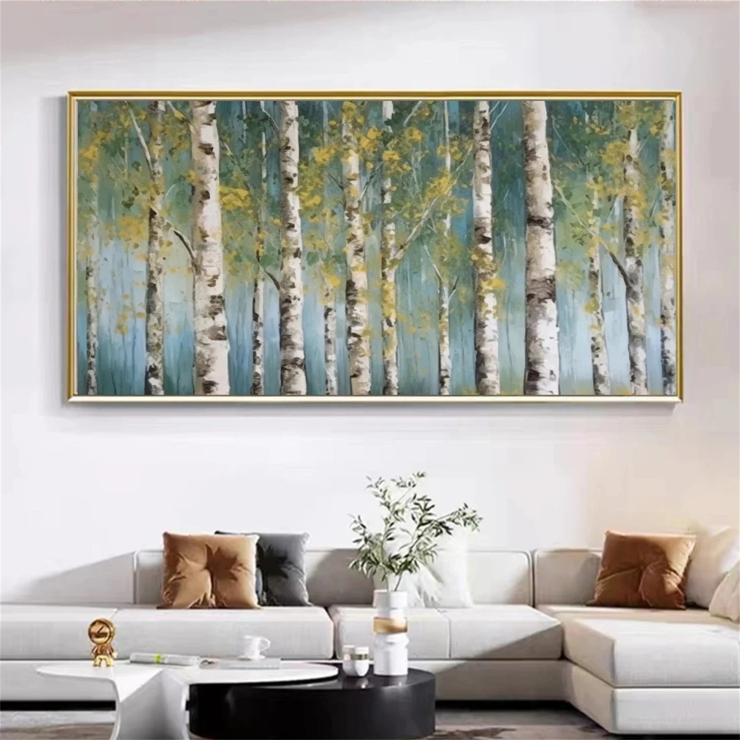 Large Panoramic Birch Painting | Abstract Forest Wall Decor #JJ 335