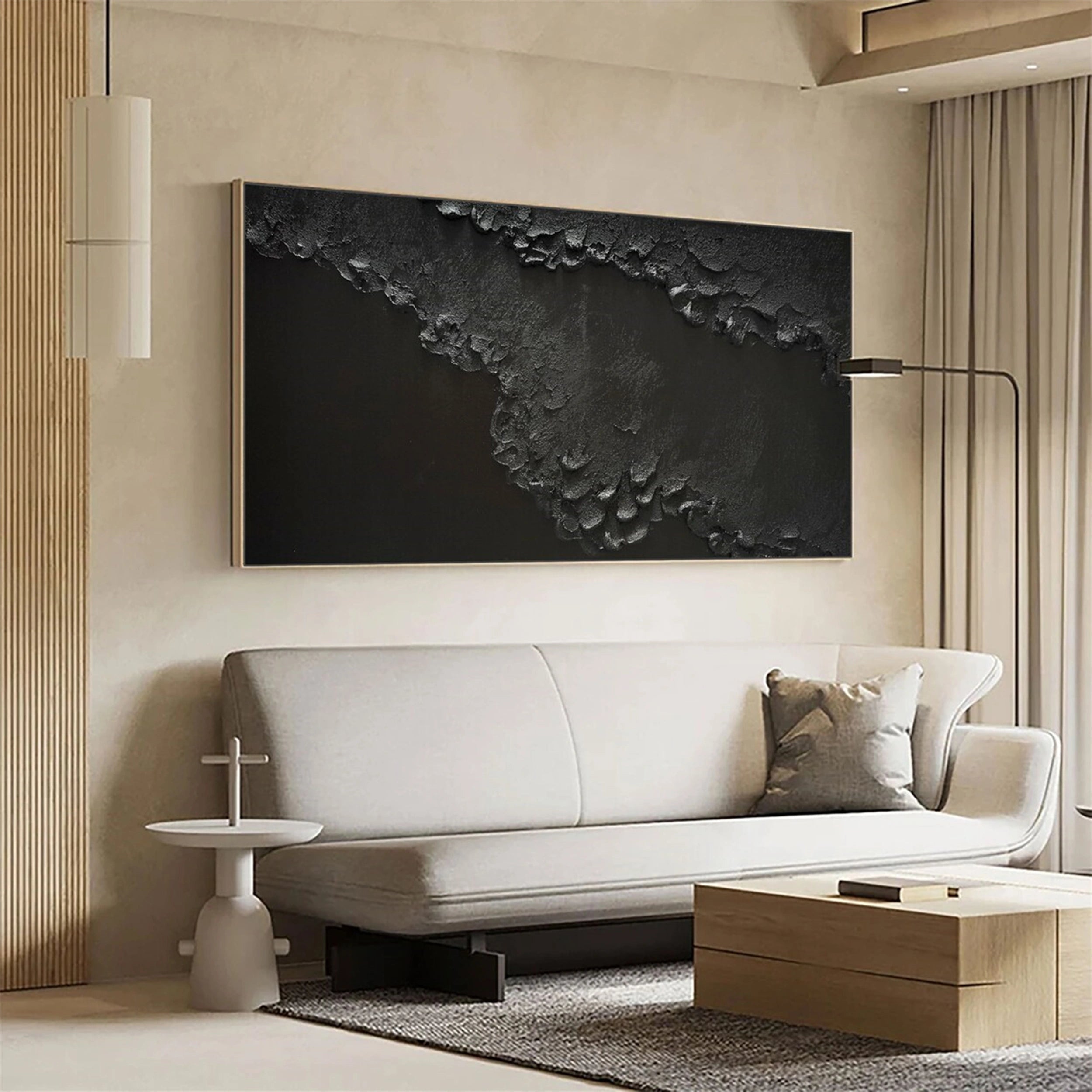 Handmade Modern Black Textured Abstract Wall Art-Coastline Canvas  #JJ 268