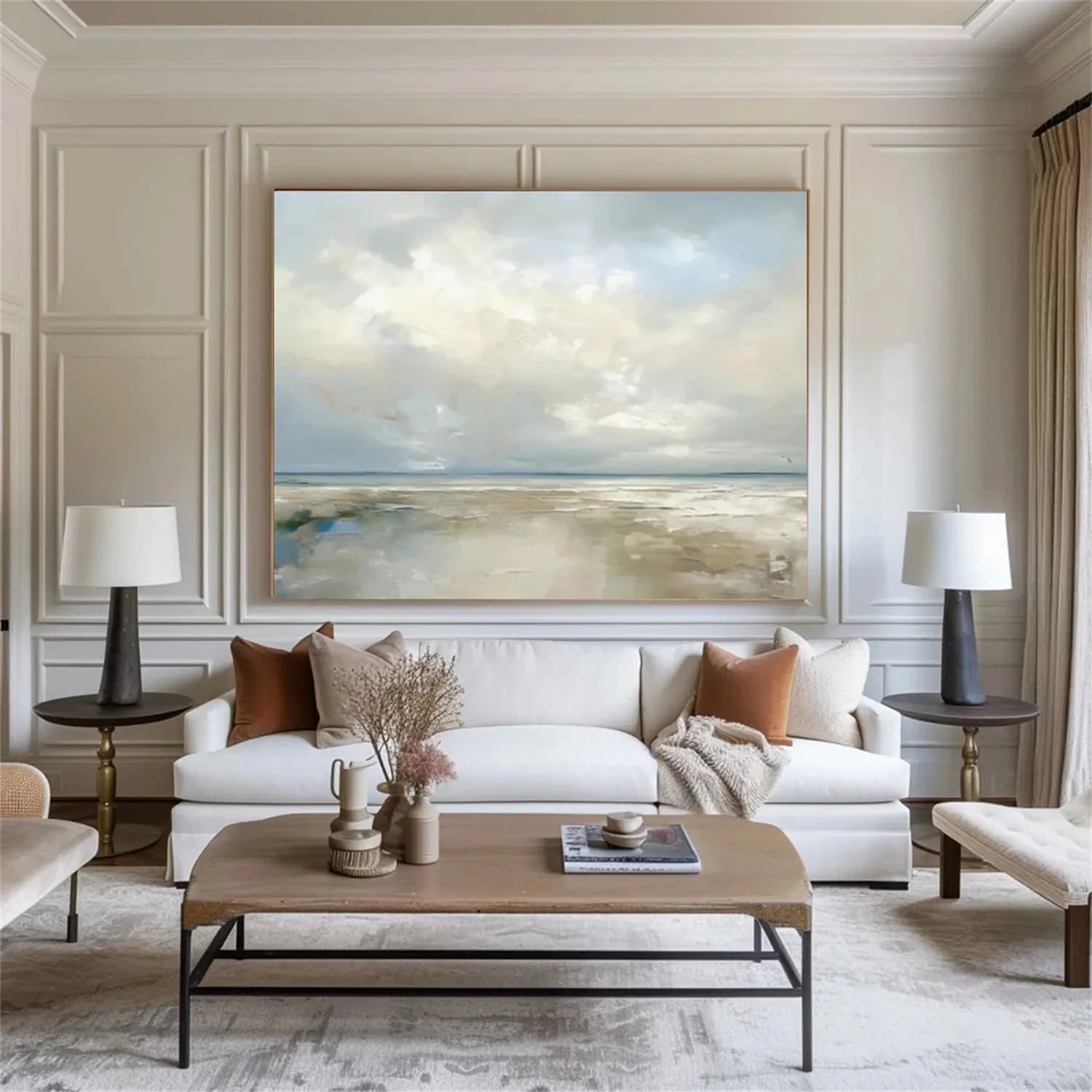 Calming Coastal Landscape Wall Art | Abstract Seascape Cloud Painting #ZZ 080