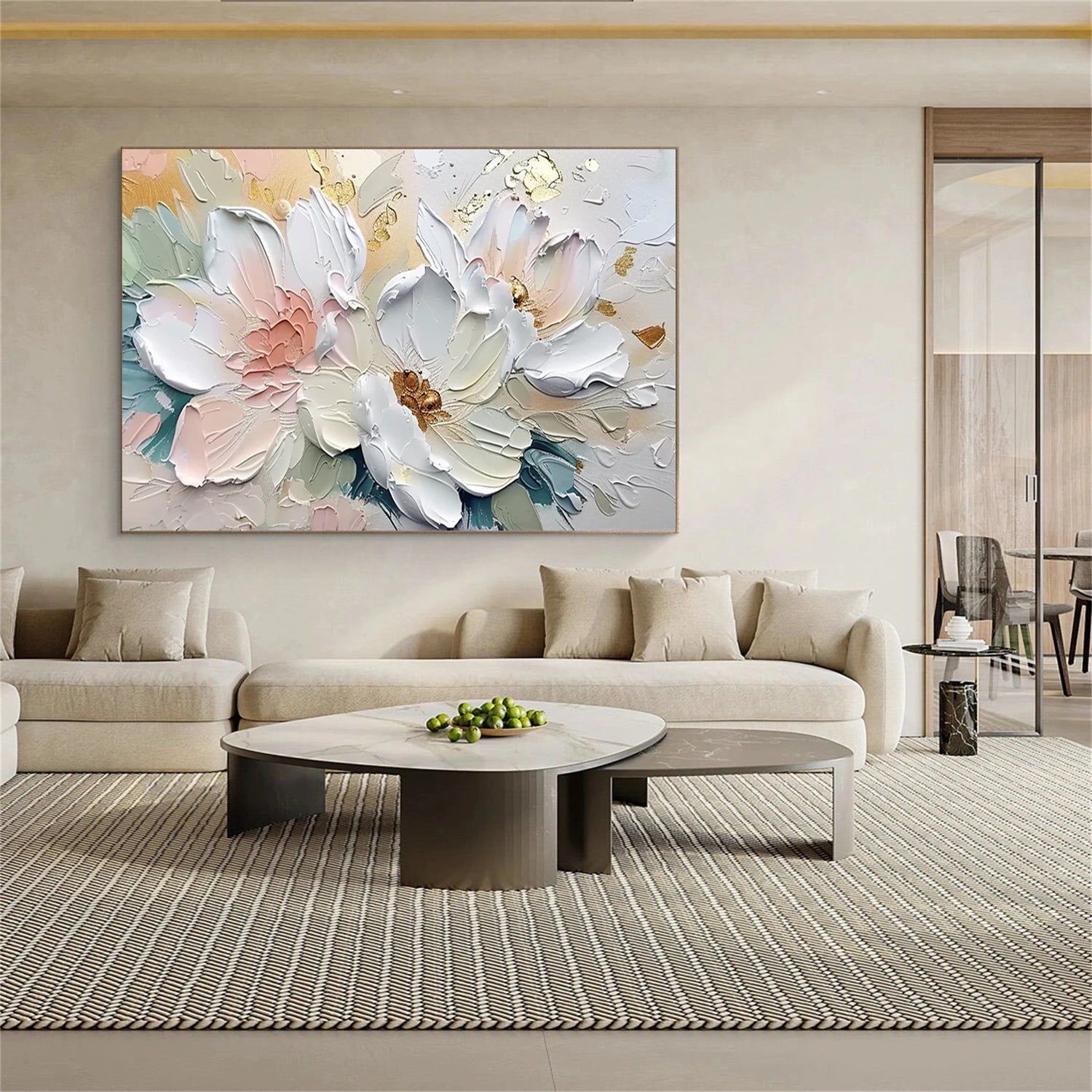 Modern Farmhouse Floral Wall Art | White & Pastel Oil #JJ 298