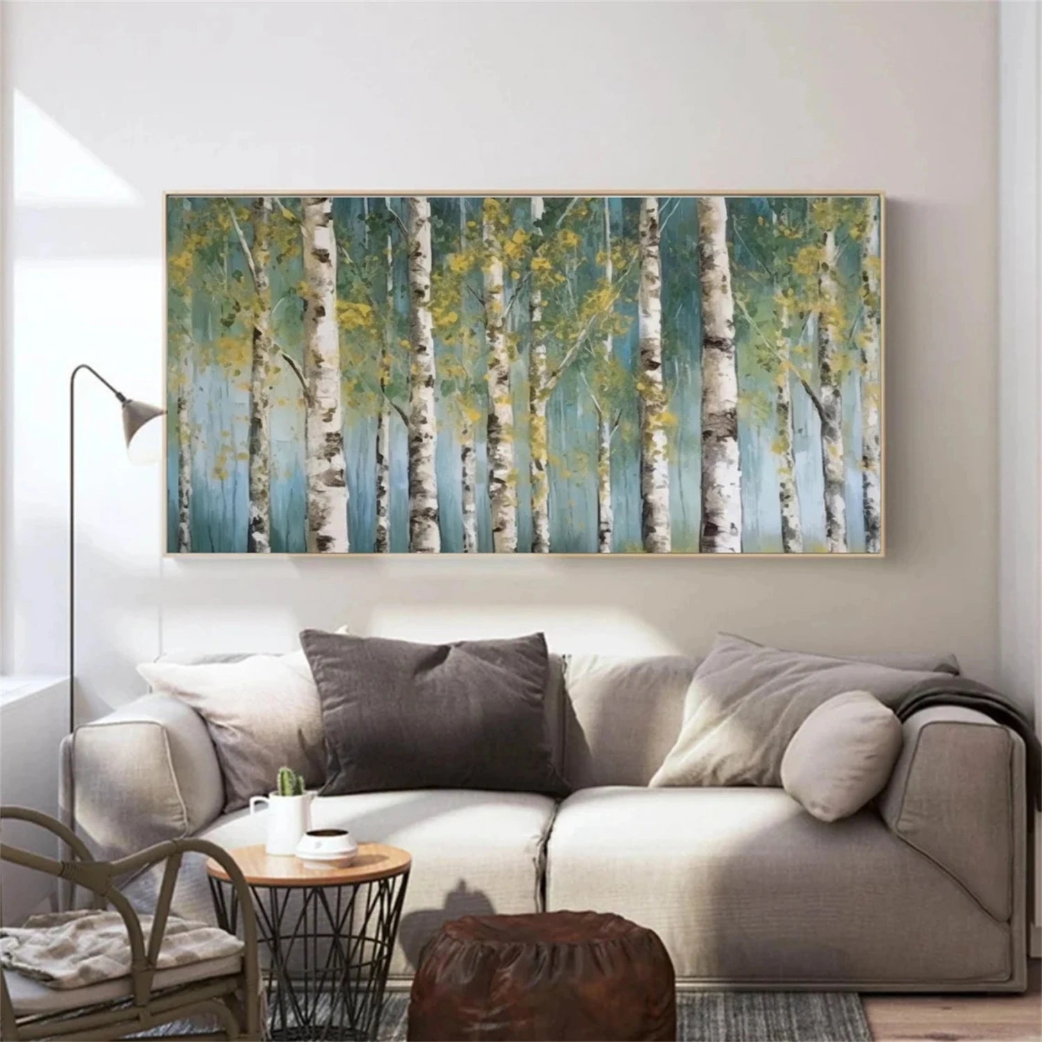 Large Panoramic Birch Painting | Abstract Forest Wall Decor #JJ 335