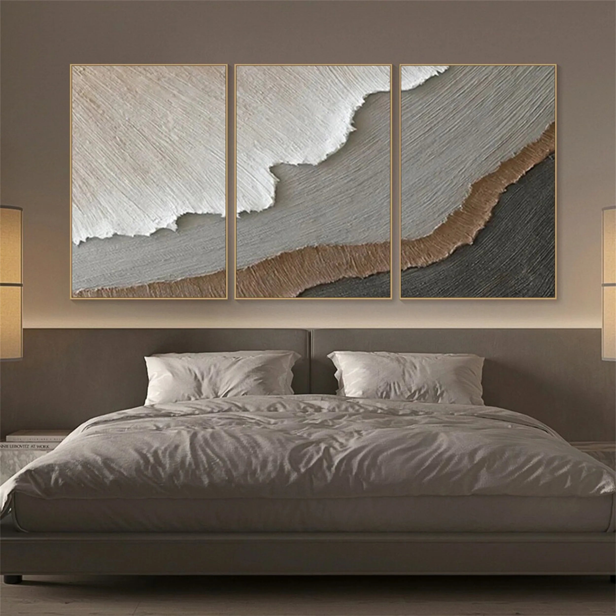 Unique Abstract Wall Art Set: Textured Neutral Wave #ZZ 047