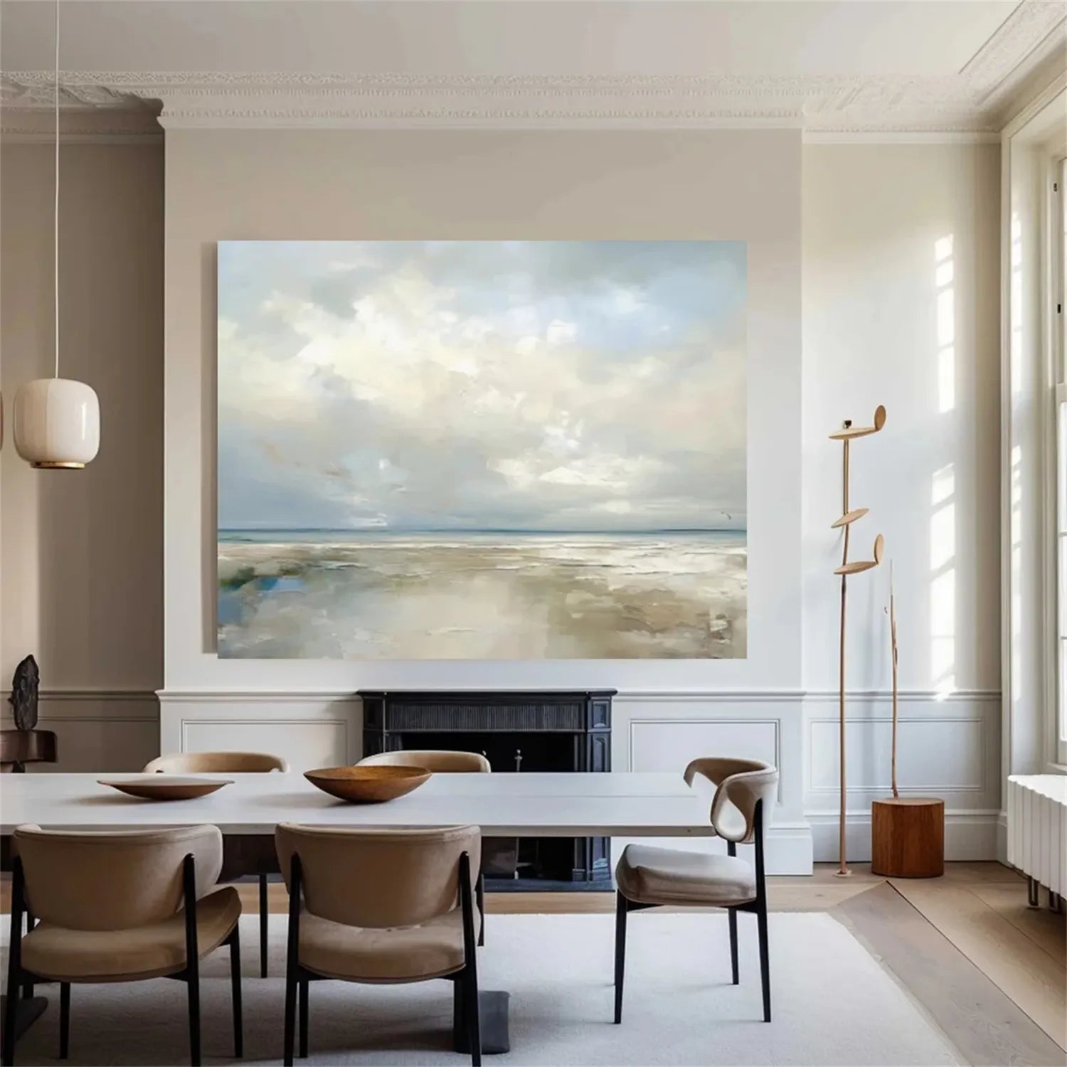 Calming Coastal Landscape Wall Art | Abstract Seascape Cloud Painting #ZZ 080