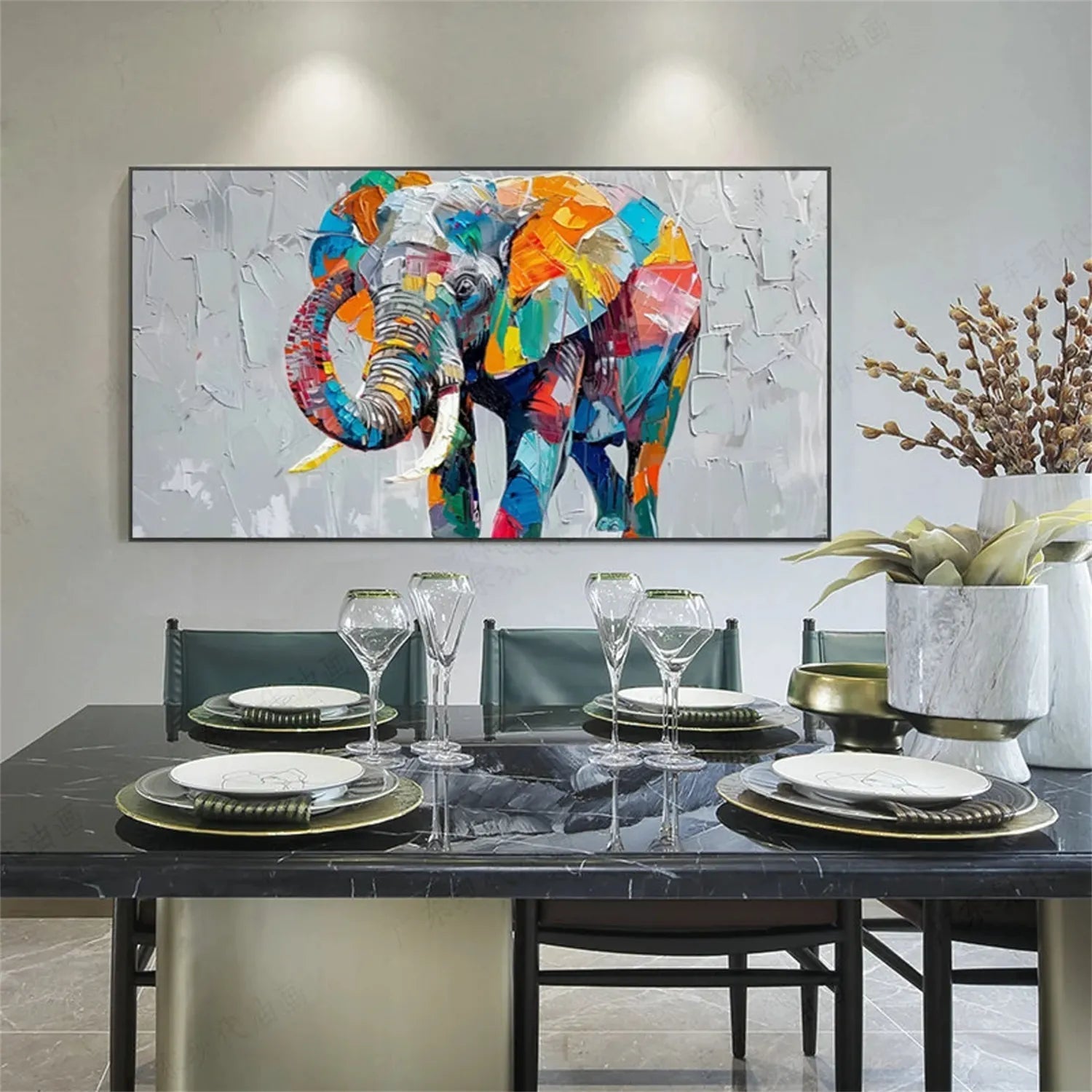 Contemporary Animal Artwork | Large Colorful Elephant Painting #ZZ 208