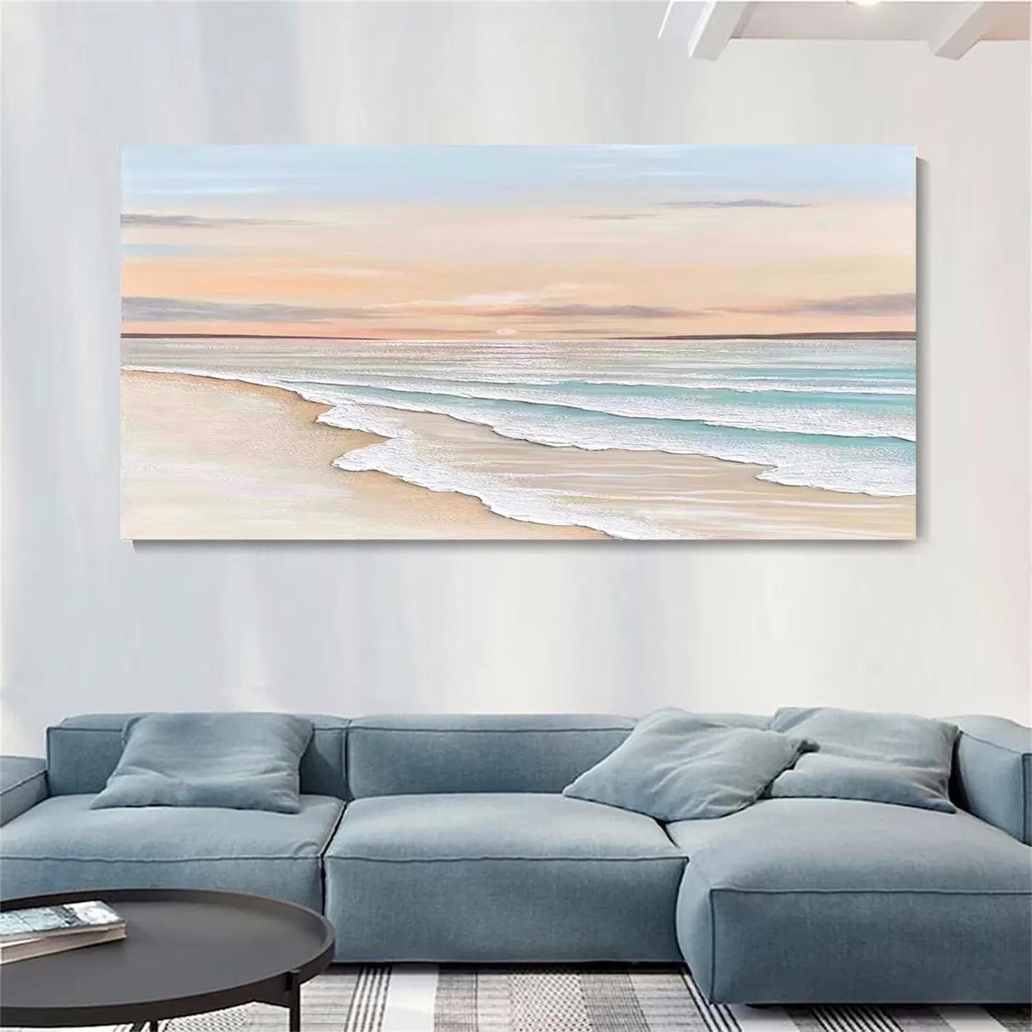 Oversized Coastal Artwork | Modern Beach Painting Above Couch #ZZ 057