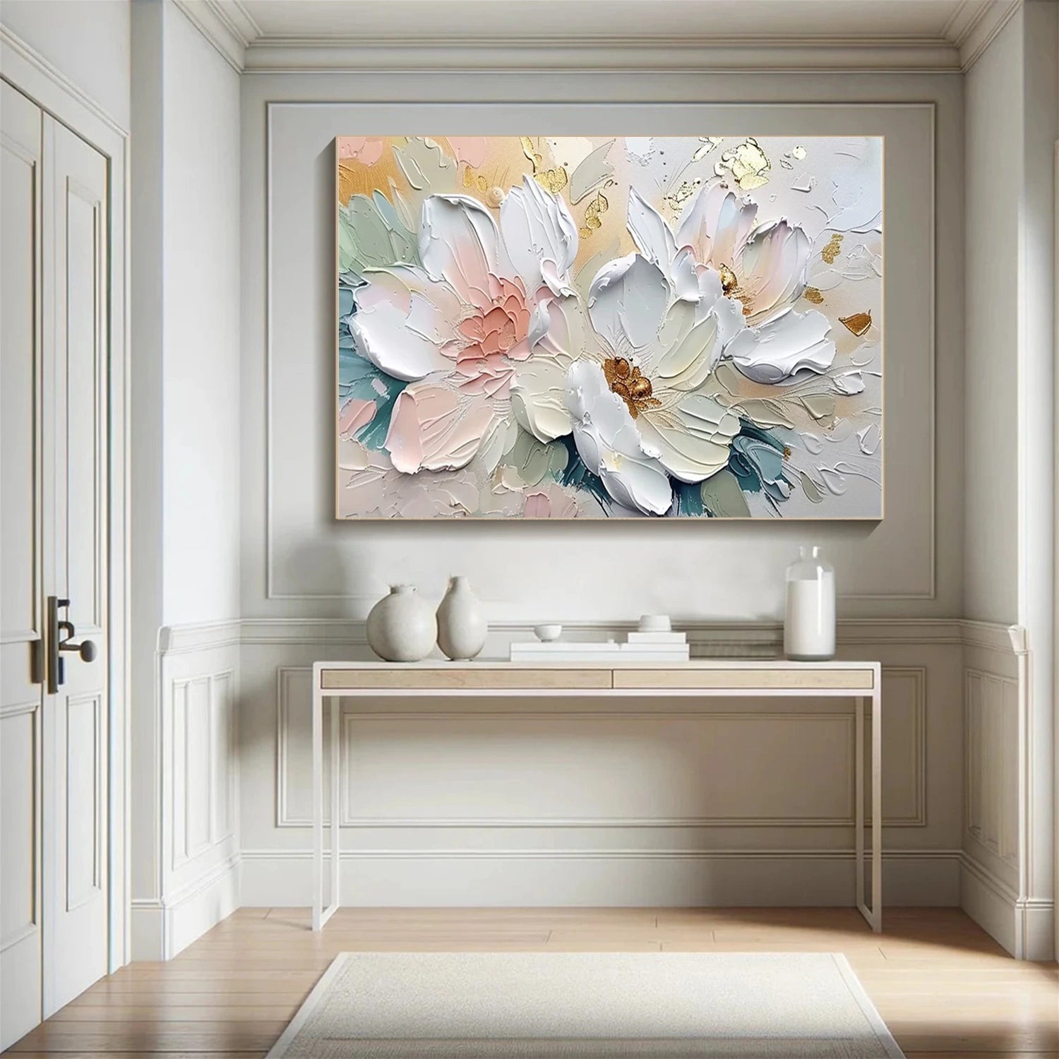 Modern Farmhouse Floral Wall Art | White & Pastel Oil #JJ 298