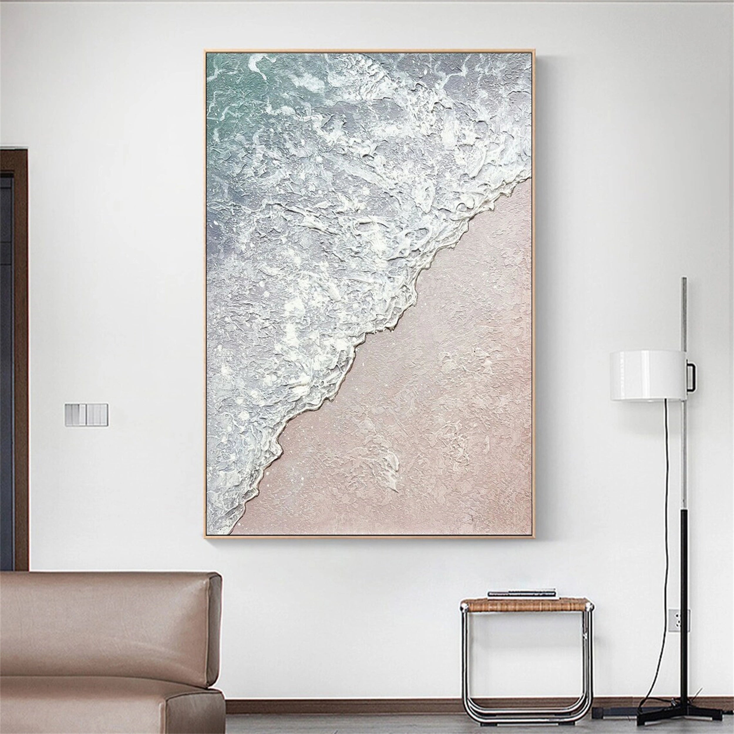 Living Room Art Upgrade: Large 3D Ocean Wave Painting with Earthy Palette #JJ 146