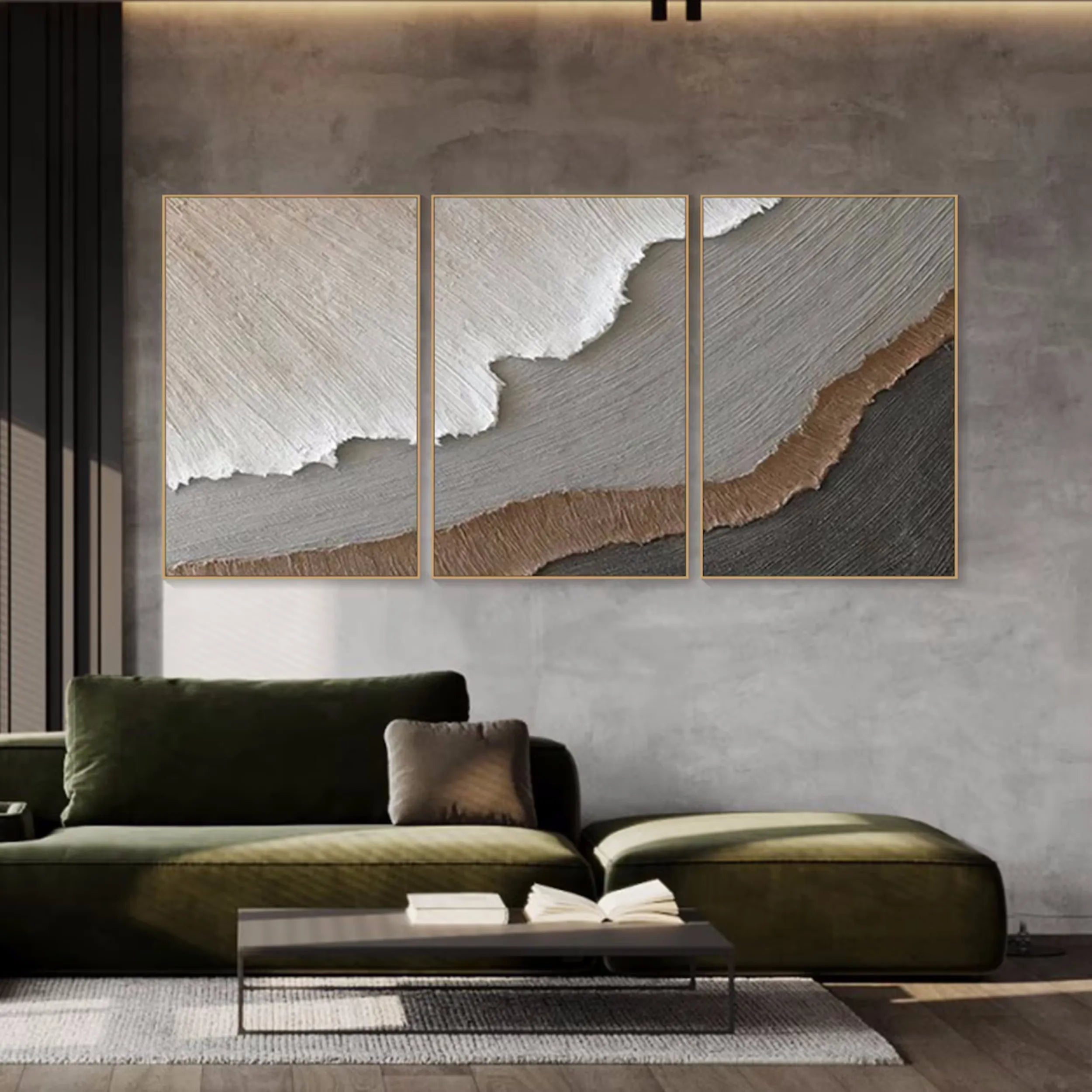 Unique Abstract Wall Art Set: Textured Neutral Wave #ZZ 047