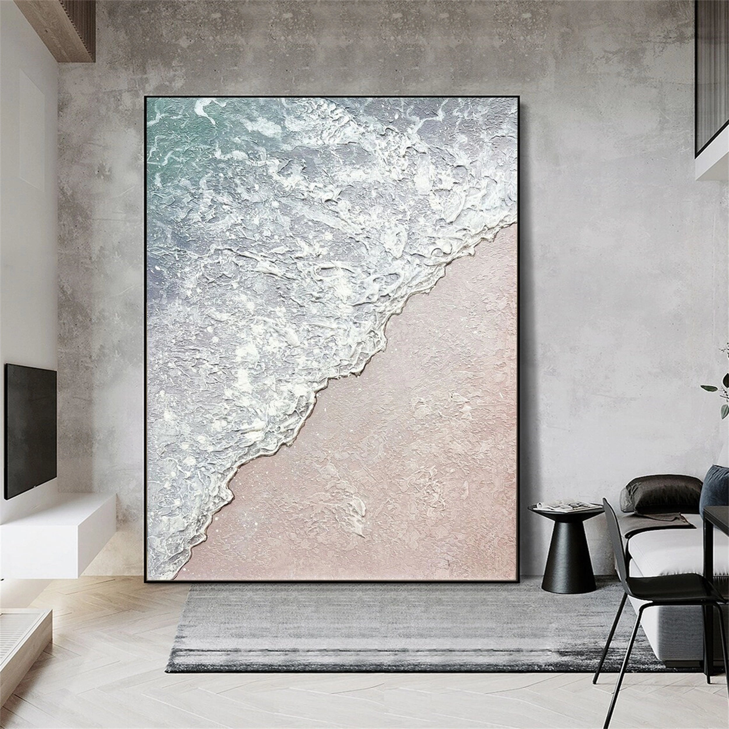 Living Room Art Upgrade: Large 3D Ocean Wave Painting with Earthy Palette #JJ 146