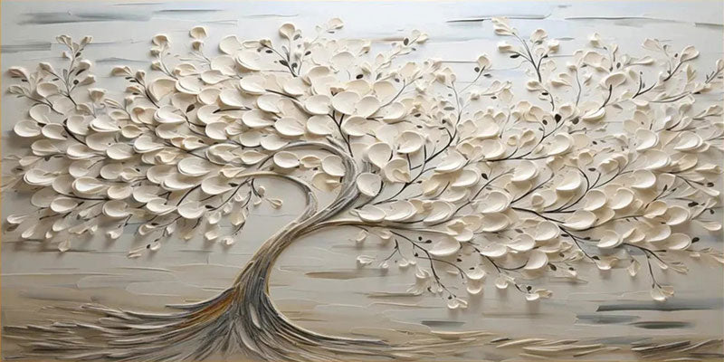 Oversized Abstract Tree Painting | Beige Textured Horizontal Wall Art Decor #ZZ 142