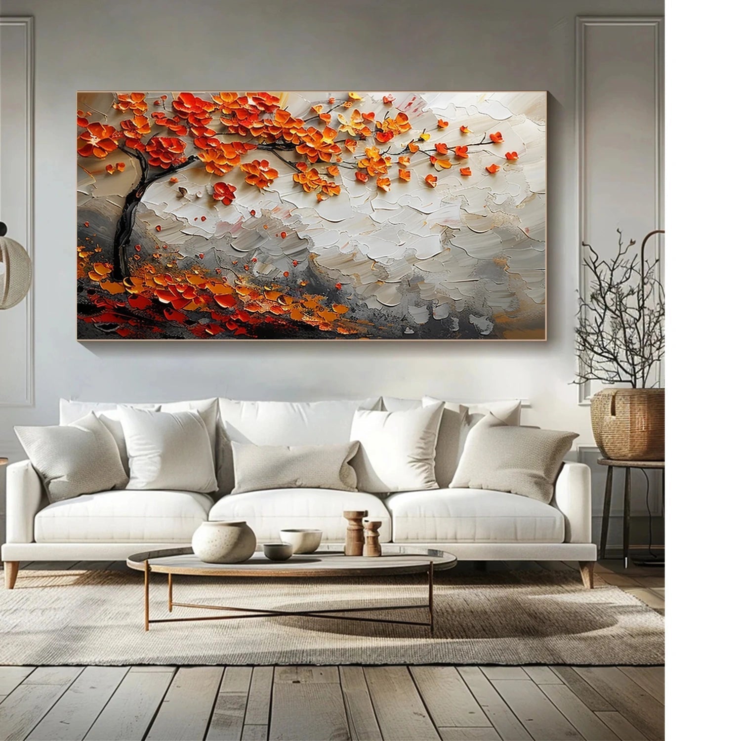 Large Abstract Orange Foliage | Textured Tree Oil Painting #JJ 302