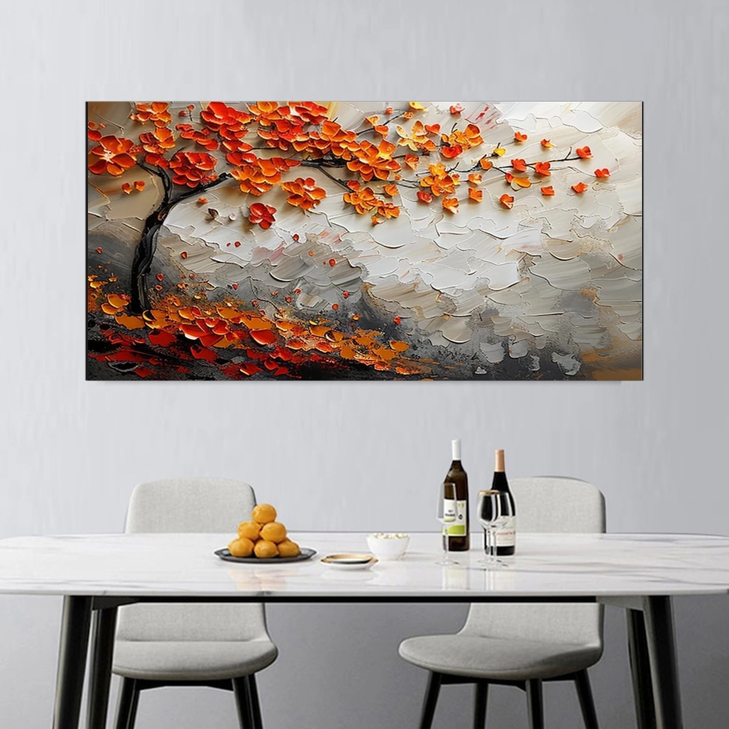 Large Abstract Orange Foliage | Textured Tree Oil Painting #JJ 302