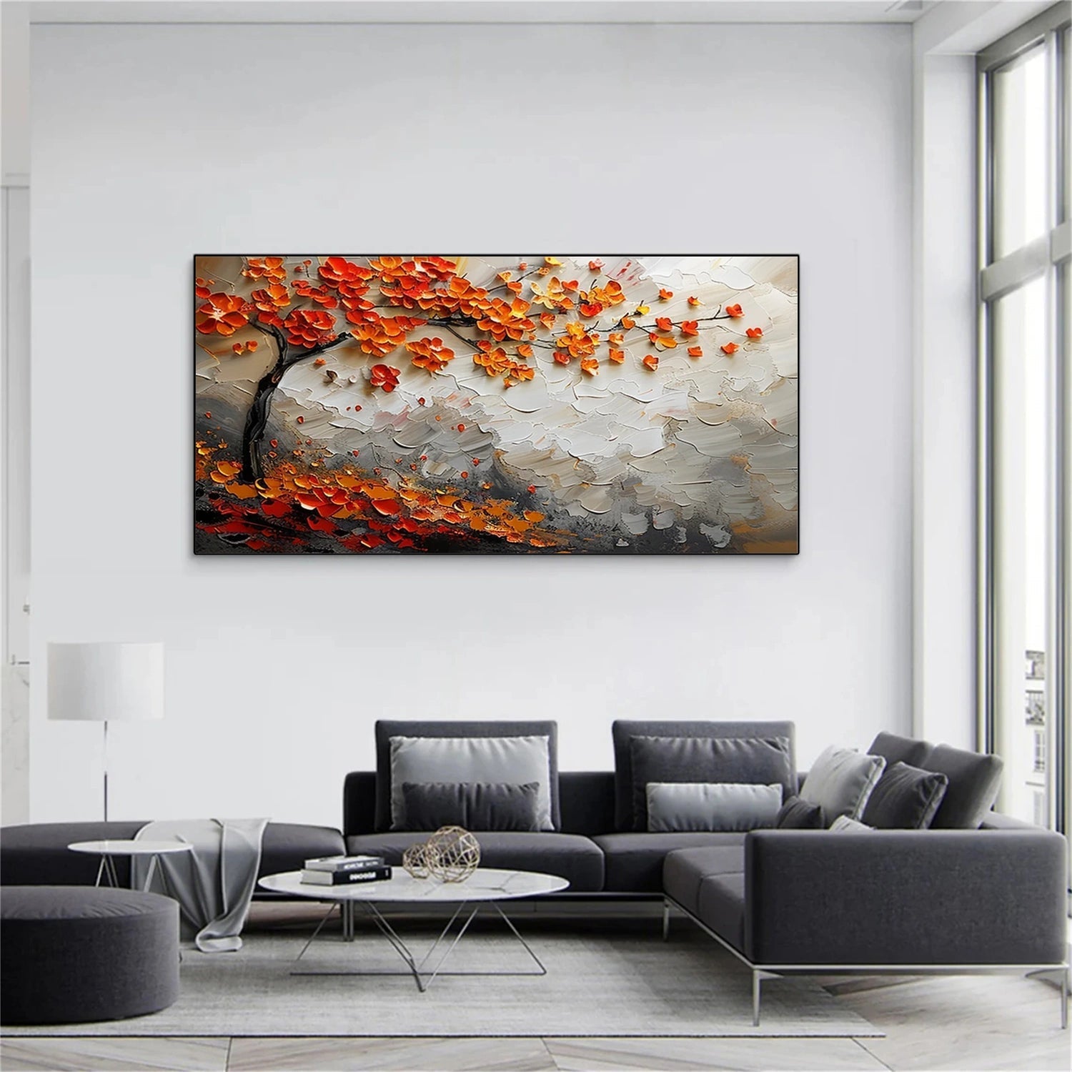 Large Abstract Orange Foliage | Textured Tree Oil Painting #JJ 302